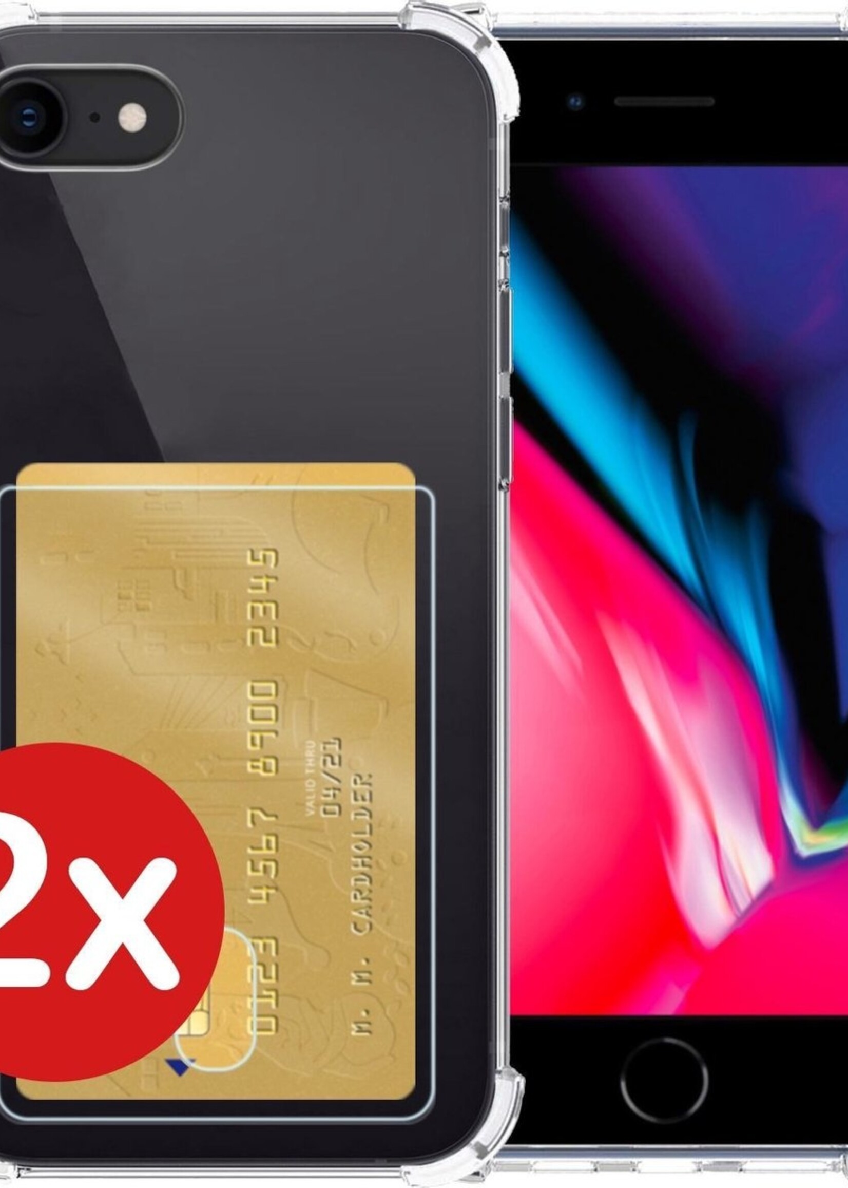 BTH Hoesje Geschikt voor iPhone SE 2020 Hoesje Met Pasjeshouder Siliconen Case Met Kaarthouder - Hoes Geschikt voor iPhone SE (2020) Hoesje Shock Proof Case - Transparant - 2 PACK