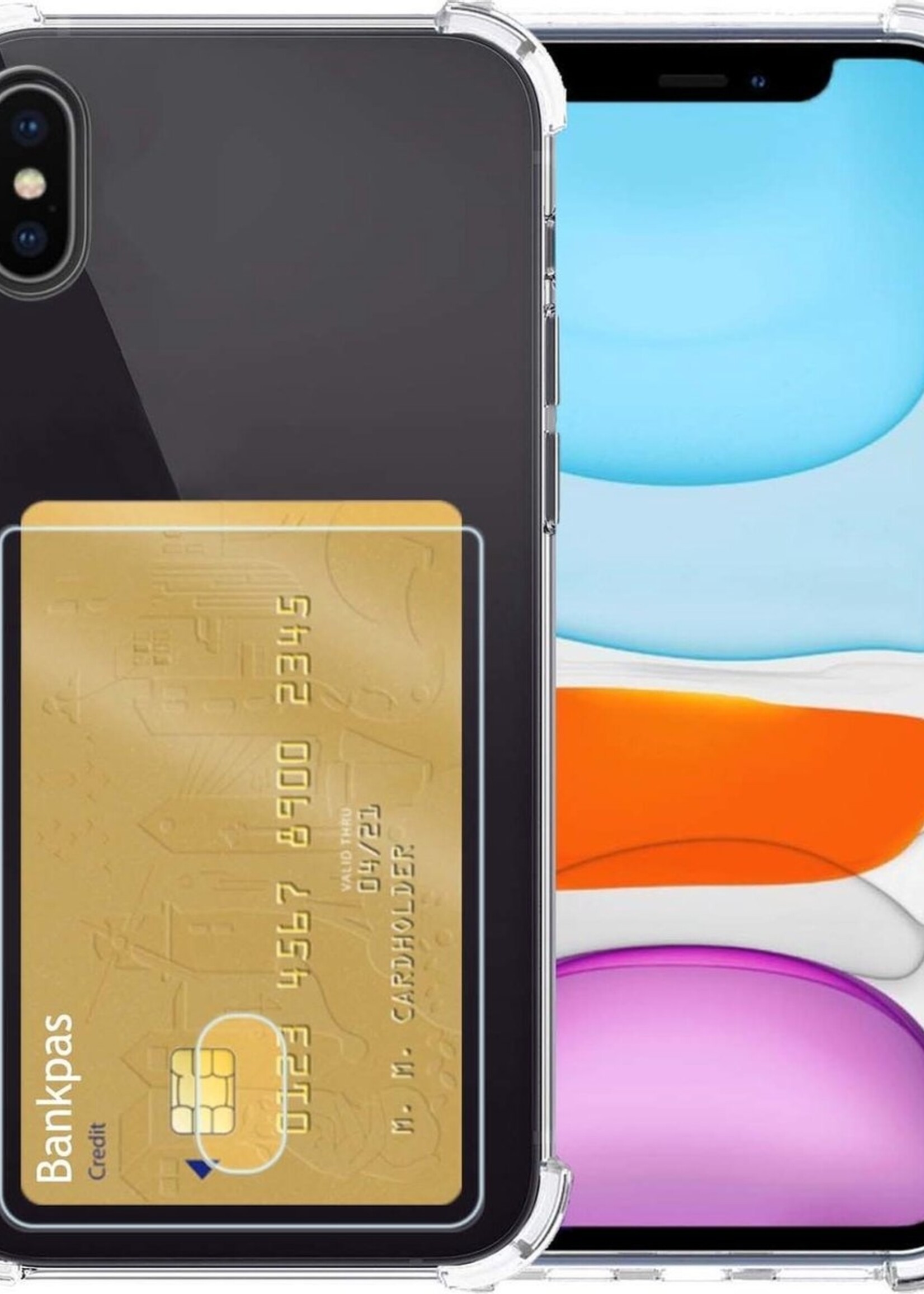 BTH Hoesje Geschikt voor iPhone X/Xs Hoesje Met Pasjeshouder Case Met Kaarthouder - Hoes Geschikt voor iPhone X/Xs Hoesje Shock Proof Case - Transparant