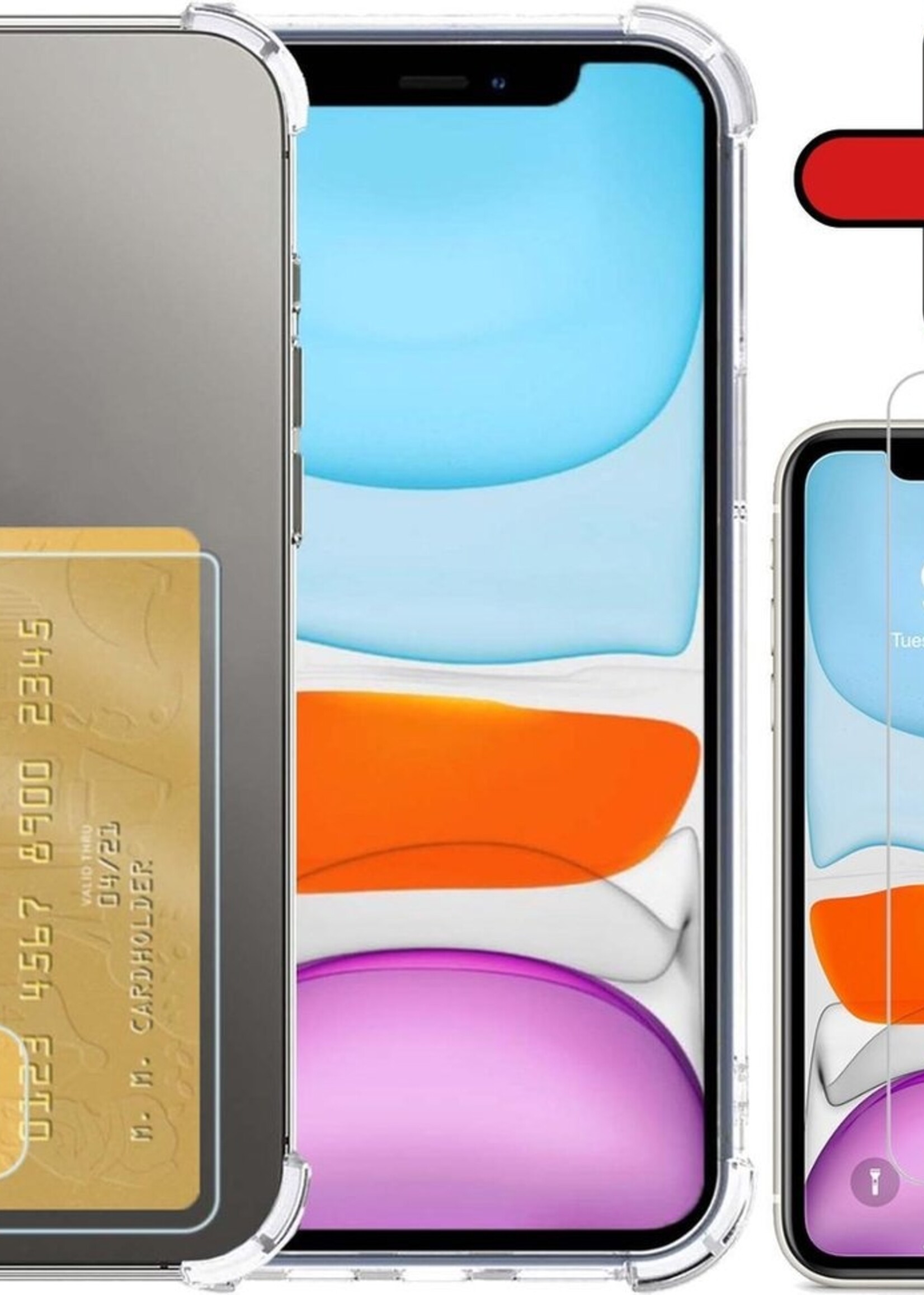 BTH Hoesje Geschikt voor iPhone 11 Pro Hoesje Met Pasjeshouder Siliconen Case Met Kaarthouder Met Screenprotector - Hoes Geschikt voor iPhone 11 Pro Hoesje Shock Proof Case - Transparant