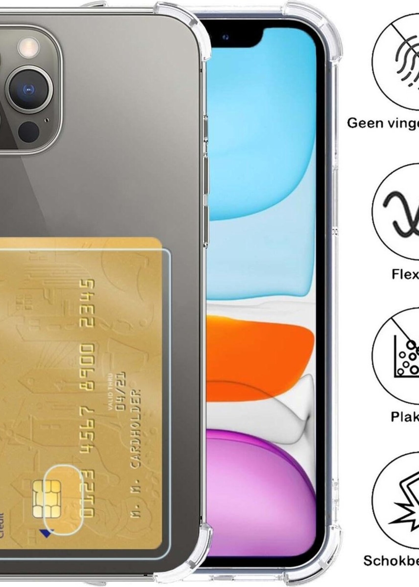 BTH Hoesje Geschikt voor iPhone 11 Pro Hoesje Met Pasjeshouder Siliconen Case Met Kaarthouder Met Screenprotector - Hoes Geschikt voor iPhone 11 Pro Hoesje Shock Proof Case - Transparant