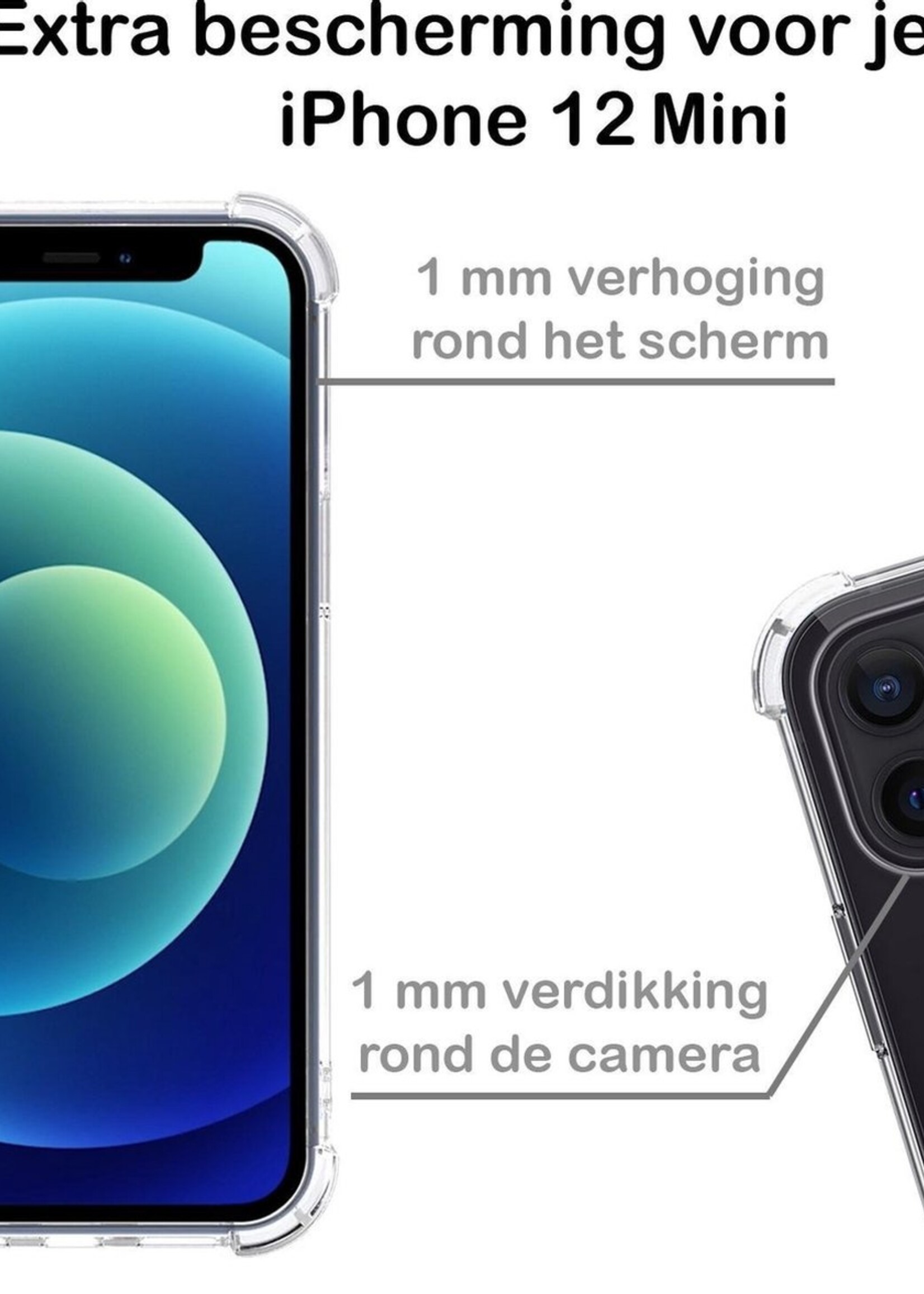 BTH Hoesje Geschikt voor iPhone 12 Mini Hoesje Met Pasjeshouder Siliconen Case Met Kaarthouder Met 2x Screenprotector - Hoes Geschikt voor iPhone 12 Mini Hoesje Shock Proof Case - Transparant
