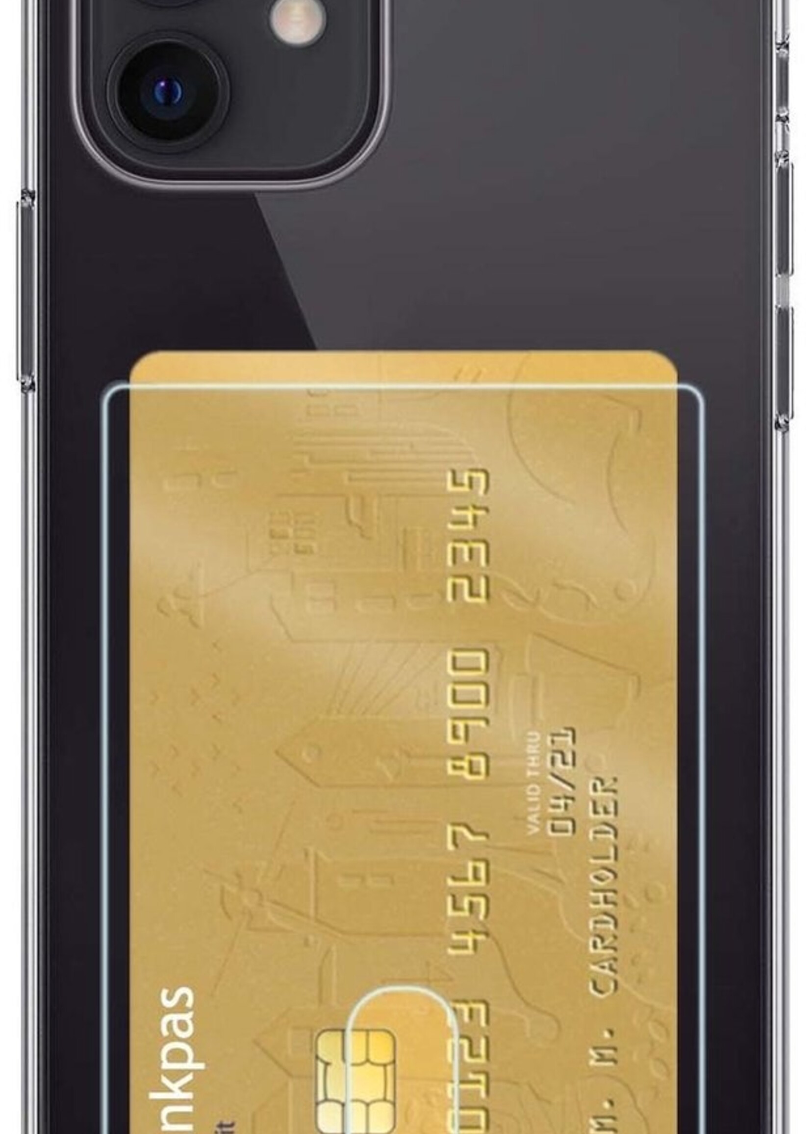 BTH Hoesje Geschikt voor iPhone 12 Hoesje Met Pasjeshouder Siliconen Case Met Kaarthouder - Hoes Geschikt voor iPhone 12 Hoesje Shock Proof Case - Transparant - 2 PACK