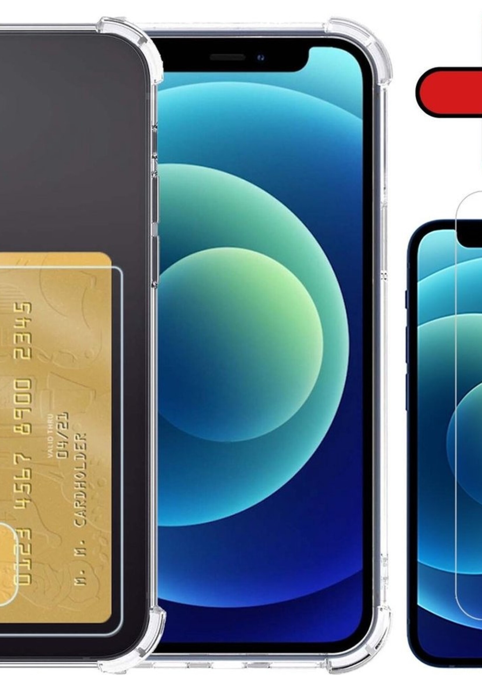 BTH Hoesje Geschikt voor iPhone 12 Hoesje Met Pasjeshouder Siliconen Case Met Kaarthouder Met Screenprotector - Hoes Geschikt voor iPhone 12 Hoesje Shock Proof Case - Transparant