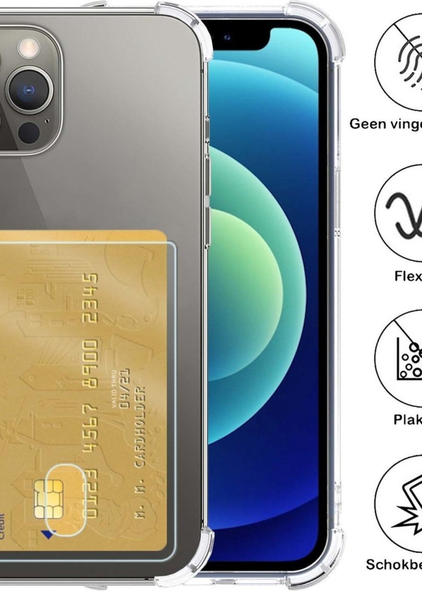 BTH Hoesje Geschikt voor iPhone 12 Pro Hoesje Met Pasjeshouder Siliconen Case Met Kaarthouder Met Screenprotector - Hoes Geschikt voor iPhone 12 Pro Hoesje Shock Proof Case - Transparant