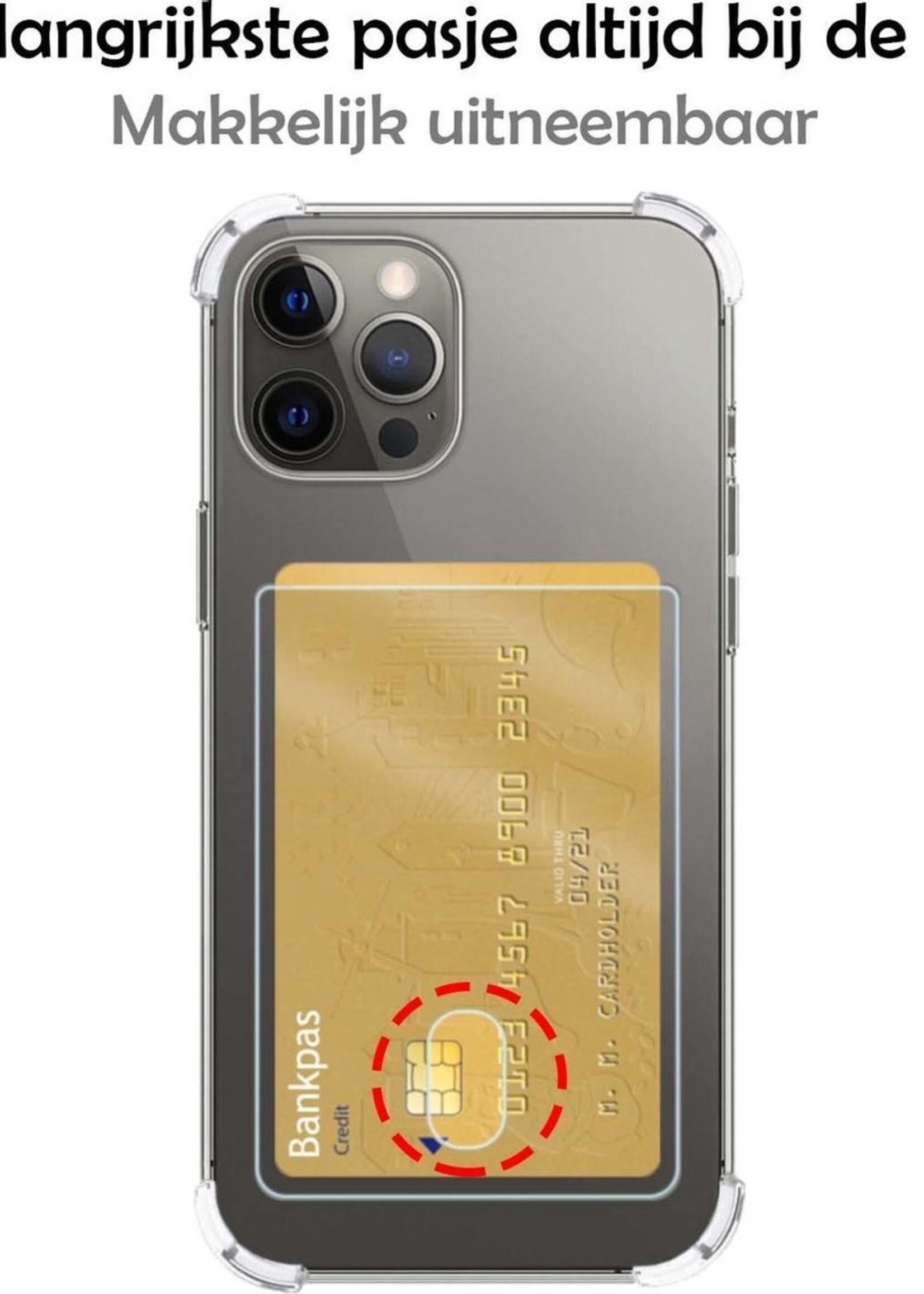 BTH Hoesje Geschikt voor iPhone 12 Pro Max Hoesje Met Pasjeshouder Siliconen Case Met Kaarthouder - Hoes Geschikt voor iPhone 12 Pro Max Hoesje Shock Proof Case - Transparant - 2 PACK