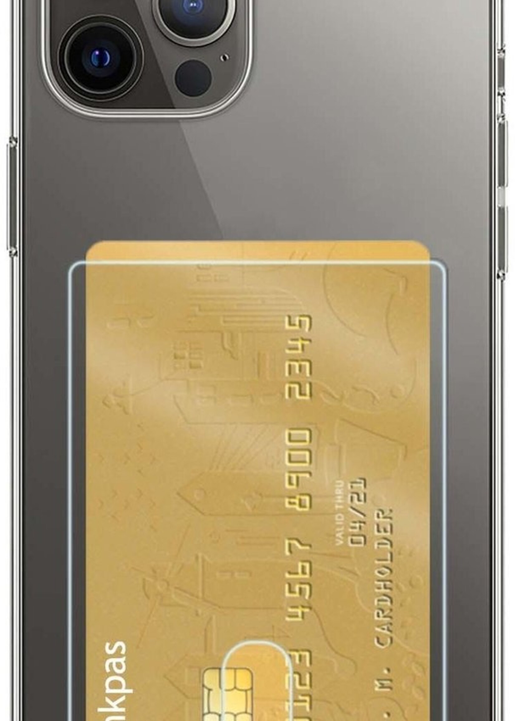 BTH Hoesje Geschikt voor iPhone 12 Pro Max Hoesje Met Pasjeshouder Siliconen Case Met Kaarthouder - Hoes Geschikt voor iPhone 12 Pro Max Hoesje Shock Proof Case - Transparant - 2 PACK