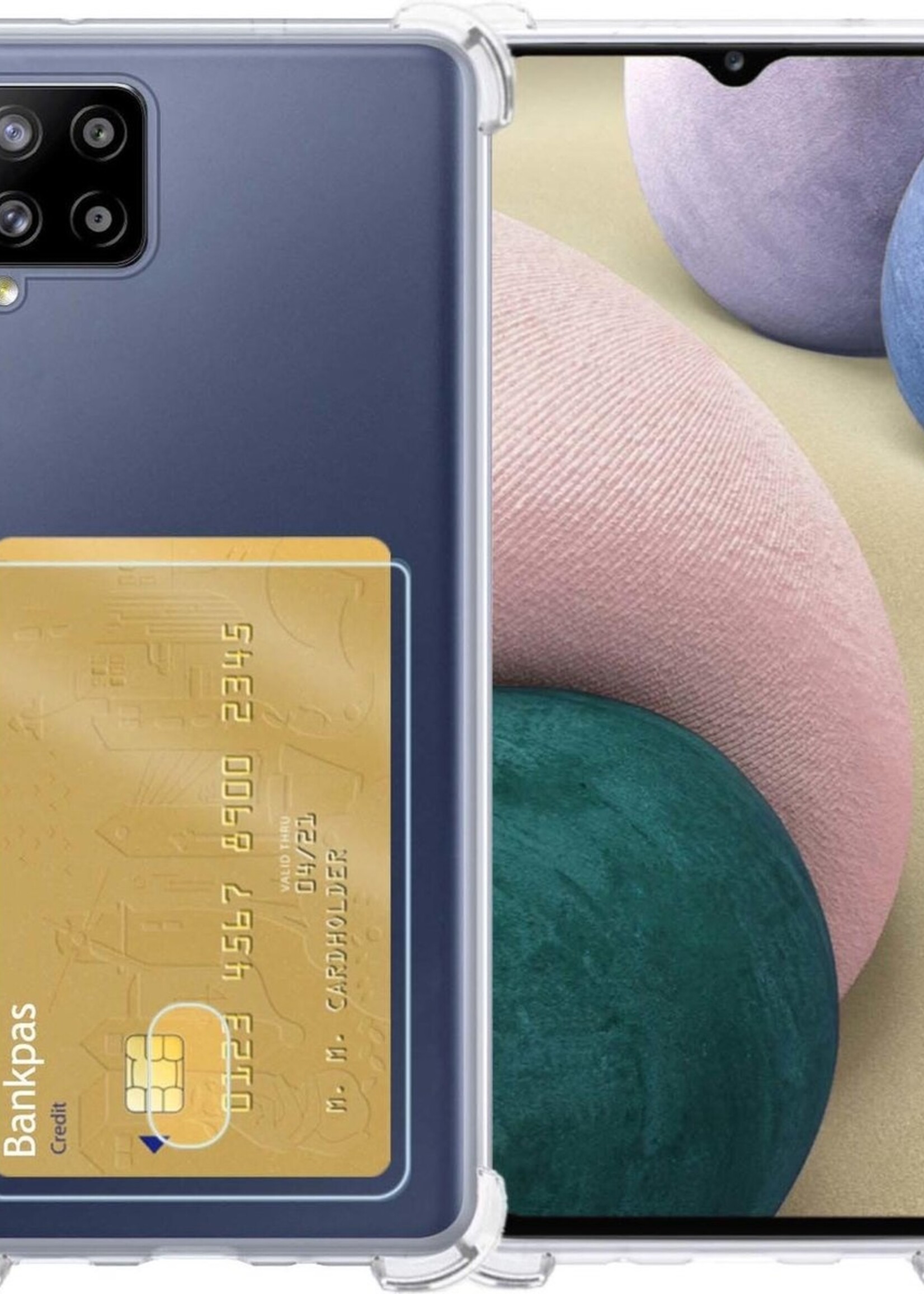 BTH Hoesje Geschikt voor Samsung A12 Hoesje Met Pasjeshouder Siliconen Case Met Kaarthouder - Hoes Geschikt voor Samsung Galaxy A12 Hoesje Shock Proof Case - Transparant