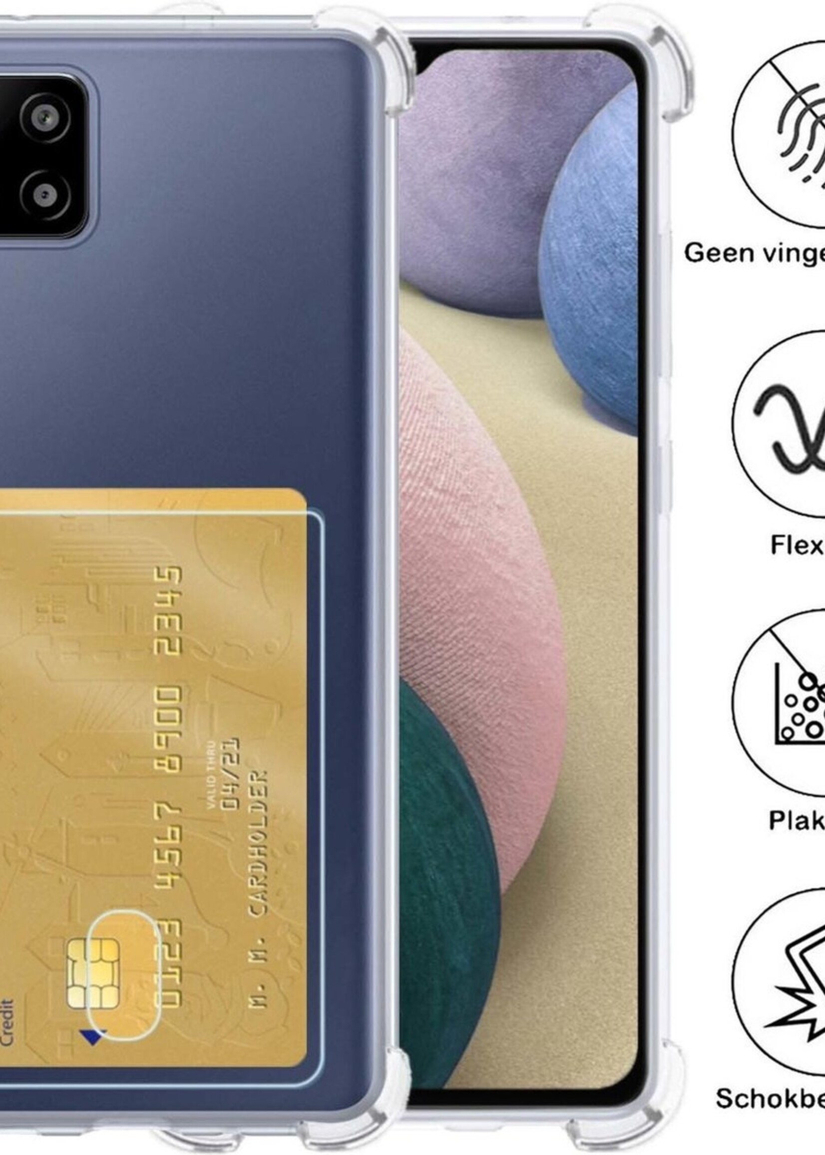 BTH Hoesje Geschikt voor Samsung A12 Hoesje Met Pasjeshouder Siliconen Case Met Kaarthouder - Hoes Geschikt voor Samsung Galaxy A12 Hoesje Shock Proof Case - Transparant