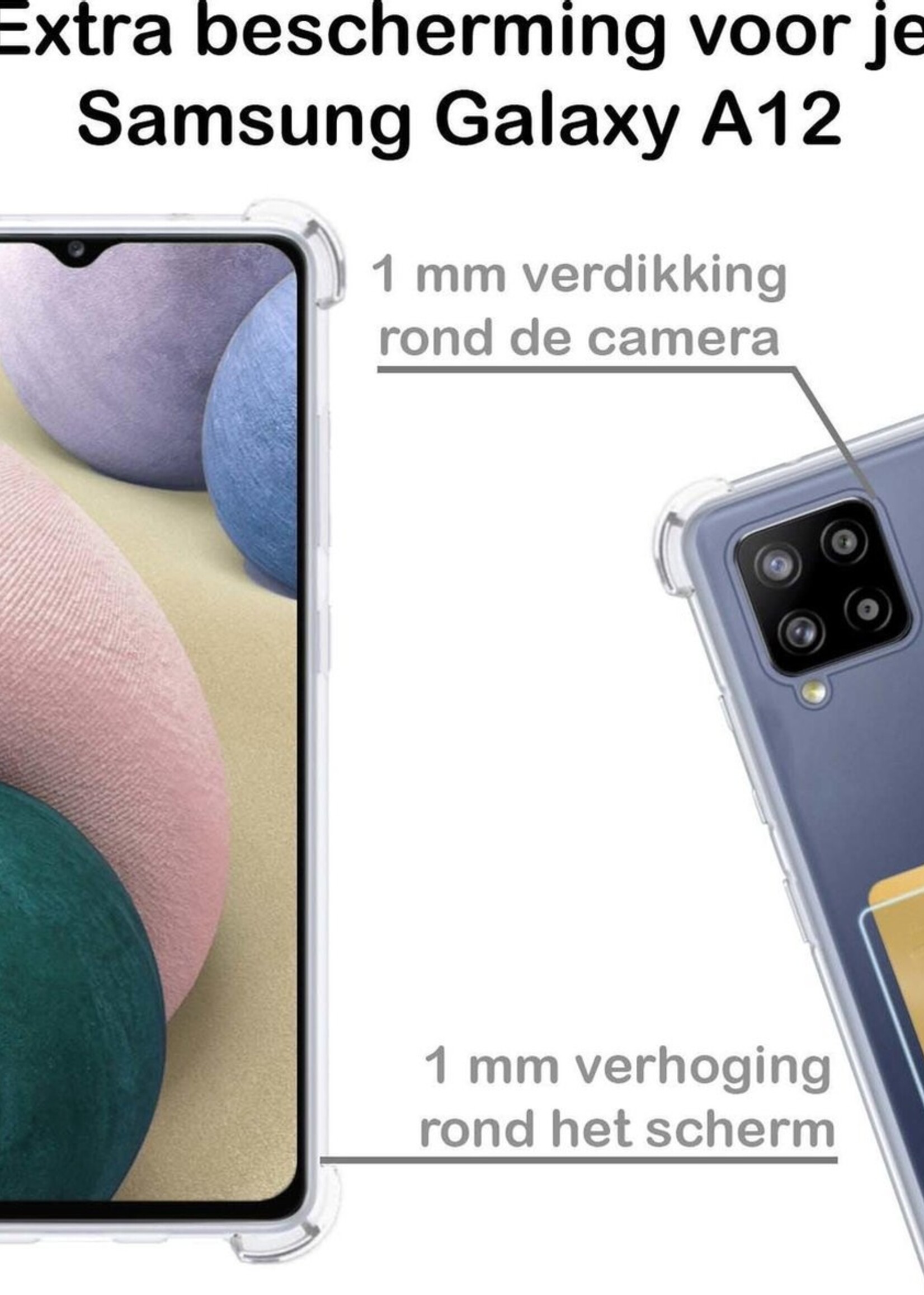 BTH Hoesje Geschikt voor Samsung A12 Hoesje Met Pasjeshouder Siliconen Case Met Kaarthouder - Hoes Geschikt voor Samsung Galaxy A12 Hoesje Shock Proof Case - Transparant
