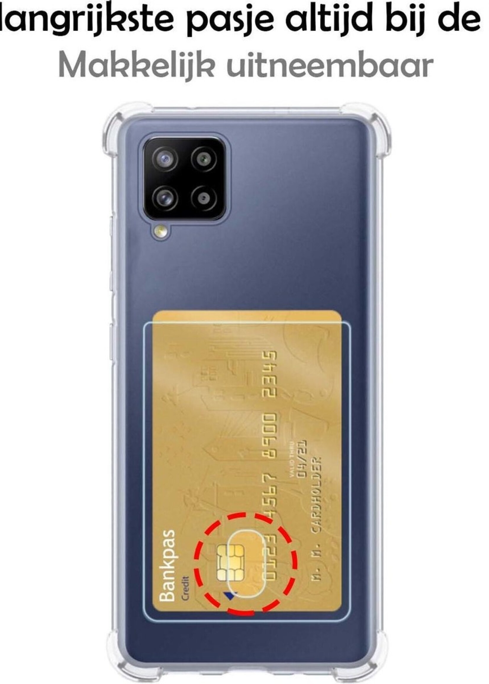 BTH Hoesje Geschikt voor Samsung A12 Hoesje Met Pasjeshouder Siliconen Case Met Kaarthouder - Hoes Geschikt voor Samsung Galaxy A12 Hoesje Shock Proof Case - Transparant