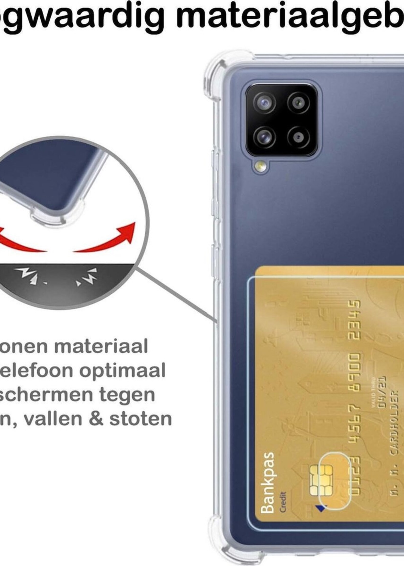 BTH Hoesje Geschikt voor Samsung A12 Hoesje Met Pasjeshouder Siliconen Case Met Kaarthouder - Hoes Geschikt voor Samsung Galaxy A12 Hoesje Shock Proof Case - Transparant