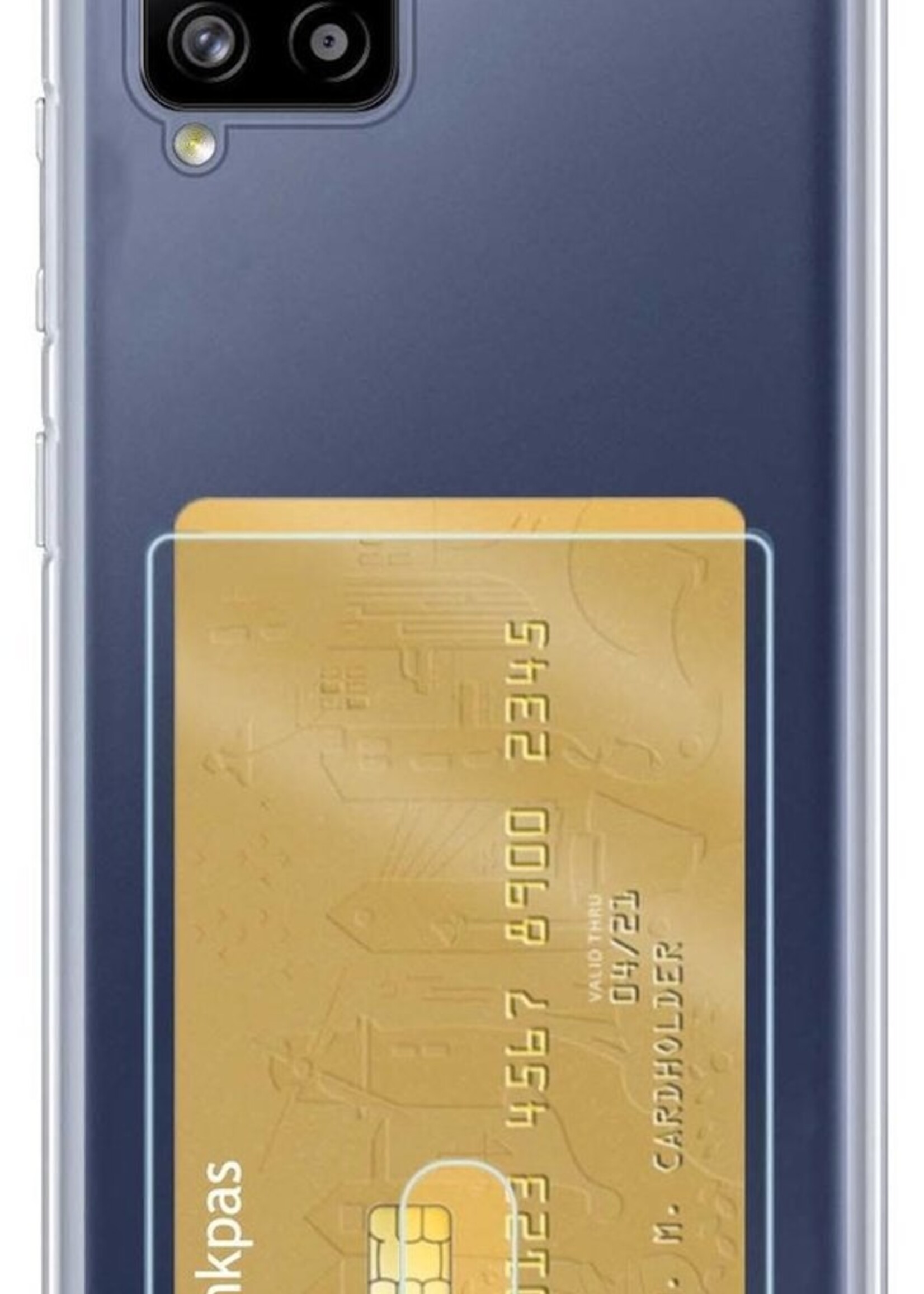 BTH Hoesje Geschikt voor Samsung A12 Hoesje Met Pasjeshouder Siliconen Case Met Kaarthouder - Hoes Geschikt voor Samsung Galaxy A12 Hoesje Shock Proof Case - Transparant