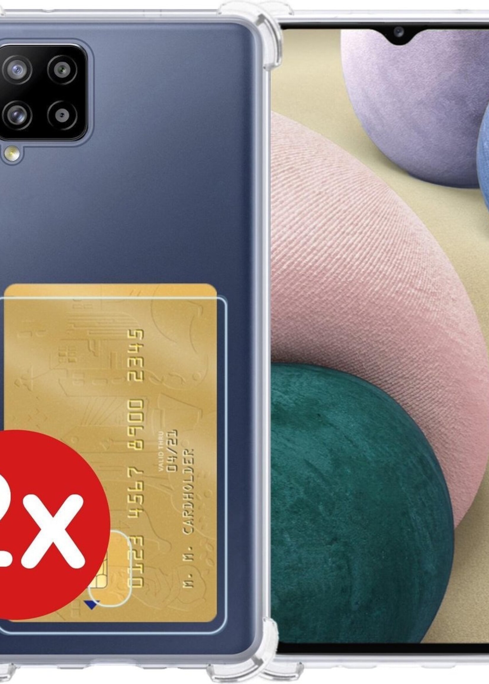 BTH Hoesje Geschikt voor Samsung A12 Hoesje Met Pasjeshouder Siliconen Case Met Kaarthouder - Hoes Geschikt voor Samsung Galaxy A12 Hoesje Shock Proof Case - Transparant - 2 PACK