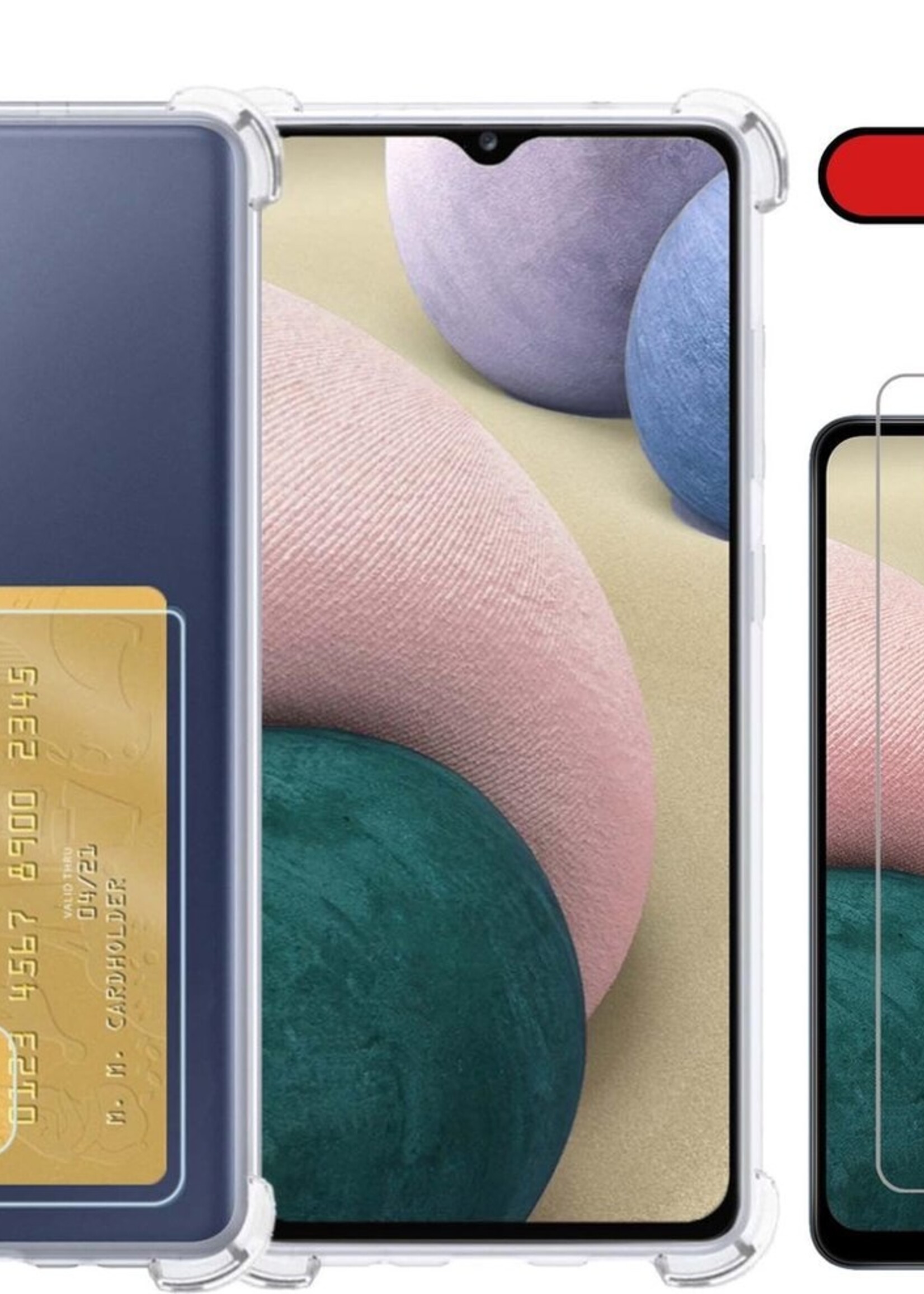BTH Hoesje Geschikt voor Samsung A12 Hoesje Met Pasjeshouder Siliconen Case Met Kaarthouder Met Screenprotector - Hoes Geschikt voor Samsung Galaxy A12 Hoesje Shock Proof Case - Transparant
