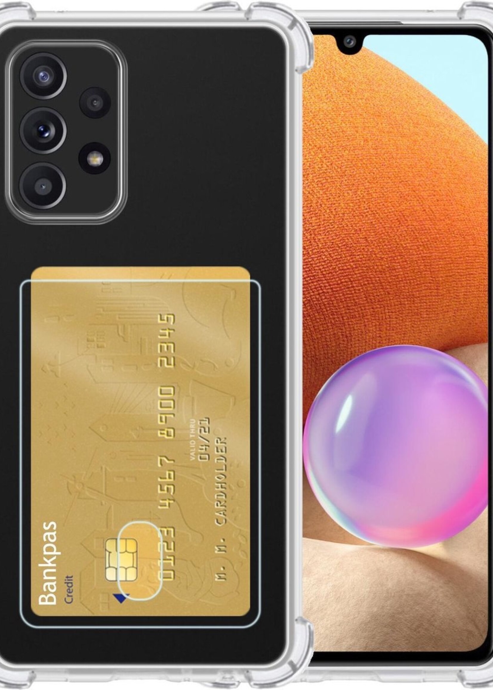 BTH Hoesje Geschikt voor Samsung A32 5G Hoesje Met Pasjeshouder Siliconen Case Met Kaarthouder - Hoes Geschikt voor Samsung Galaxy A32 5G Hoesje Shock Proof Case - Transparant