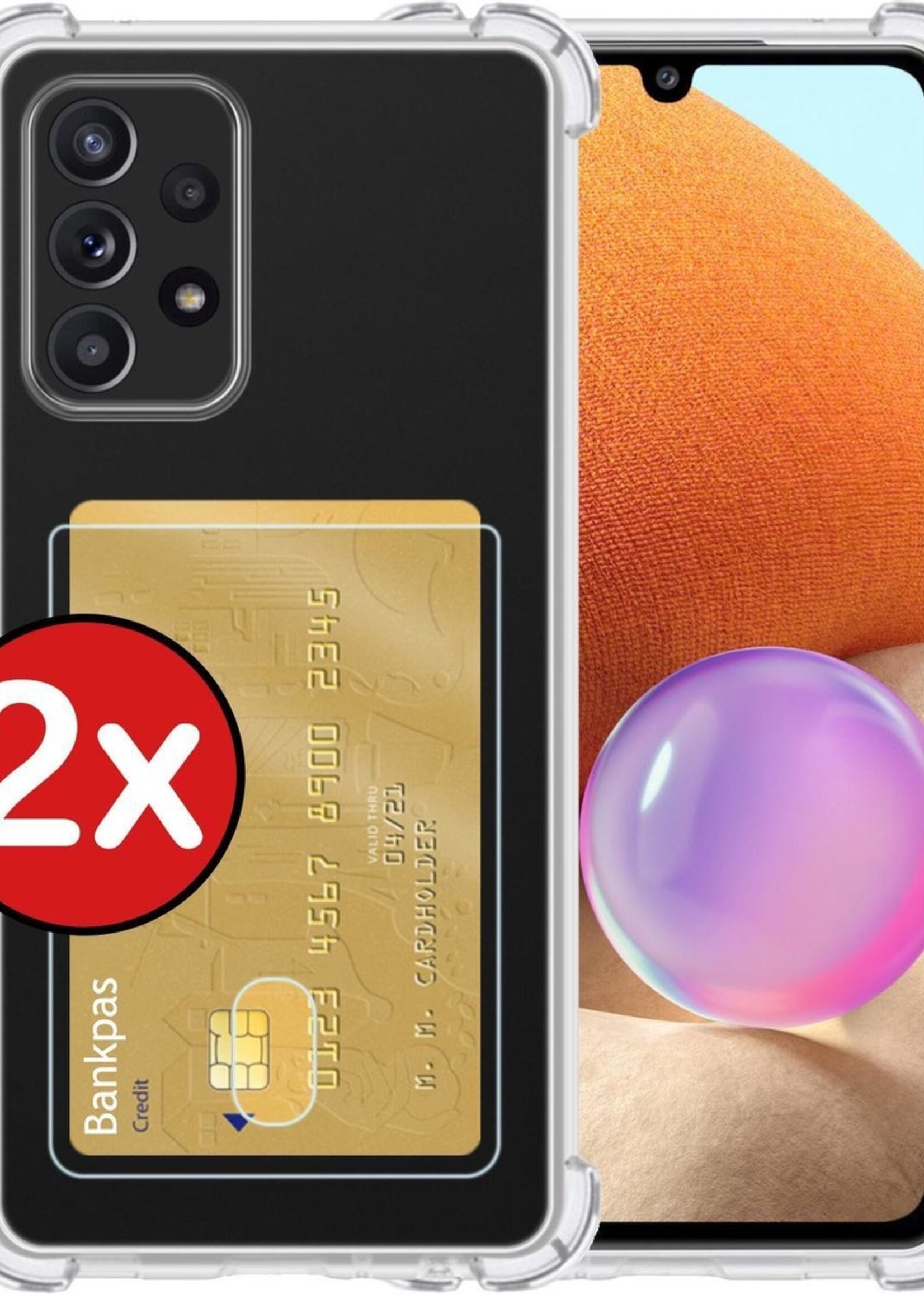 BTH Hoesje Geschikt voor Samsung A32 5G Hoesje Met Pasjeshouder Siliconen Case Met Kaarthouder - Hoes Geschikt voor Samsung Galaxy A32 5G Hoesje Shock Proof Case - Transparant - 2 PACK