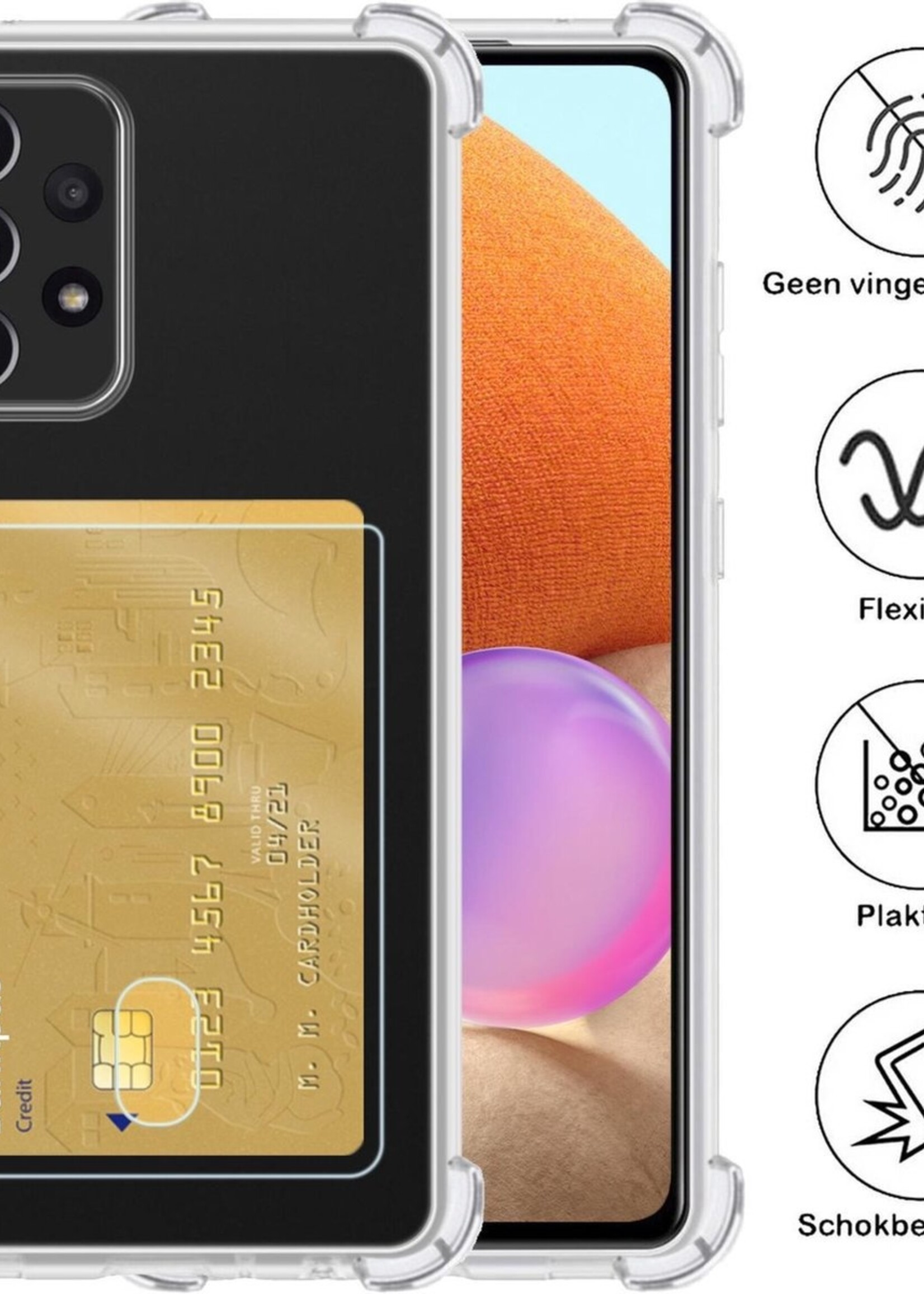BTH Hoesje Geschikt voor Samsung A32 5G Hoesje Met Pasjeshouder Siliconen Case Met Kaarthouder Met Screenprotector - Hoes Geschikt voor Samsung Galaxy A32 5G Hoesje Shock Proof Case - Transparant