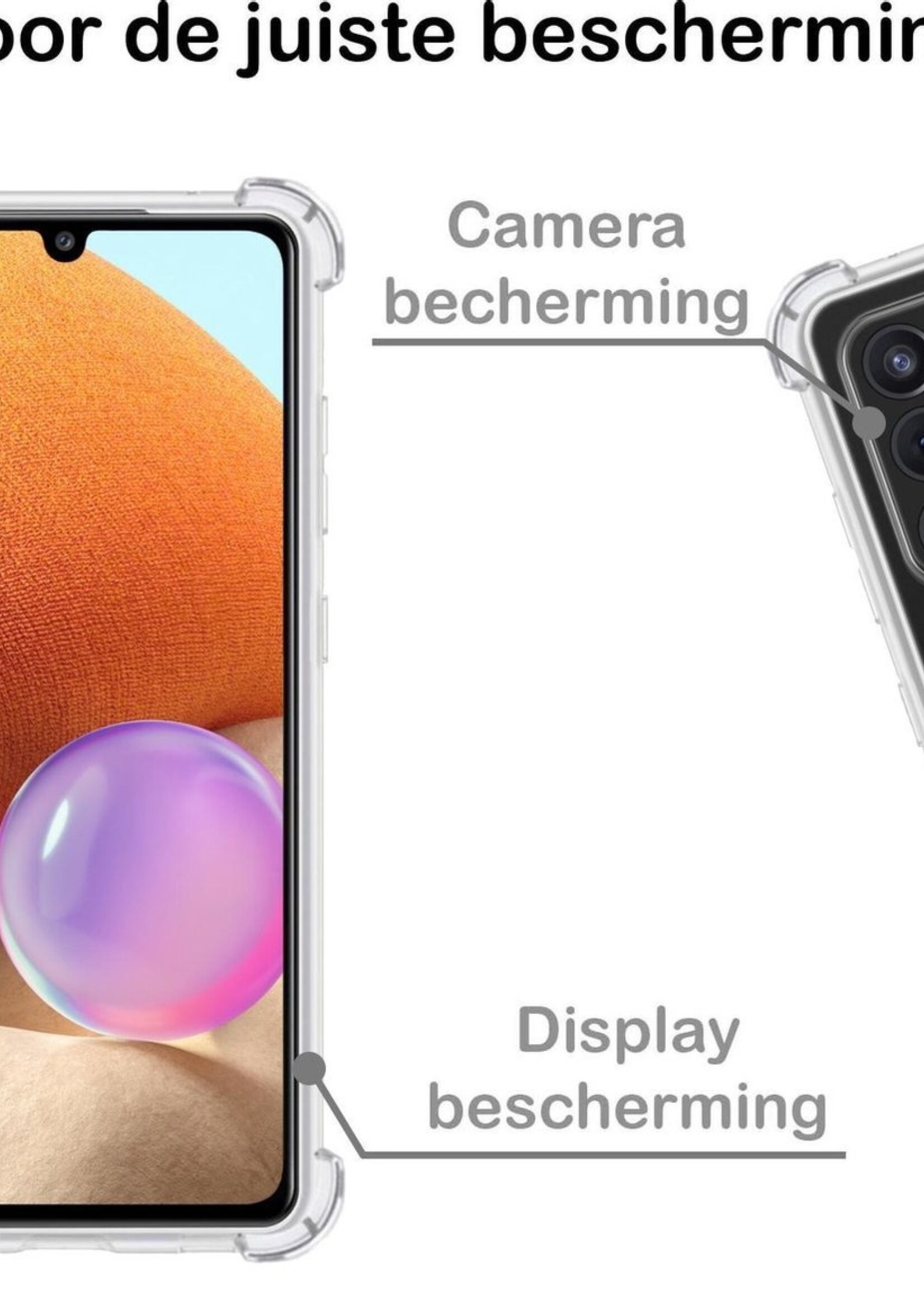 BTH Hoesje Geschikt voor Samsung A32 5G Hoesje Met Pasjeshouder Siliconen Case Met Kaarthouder Met Screenprotector - Hoes Geschikt voor Samsung Galaxy A32 5G Hoesje Shock Proof Case - Transparant