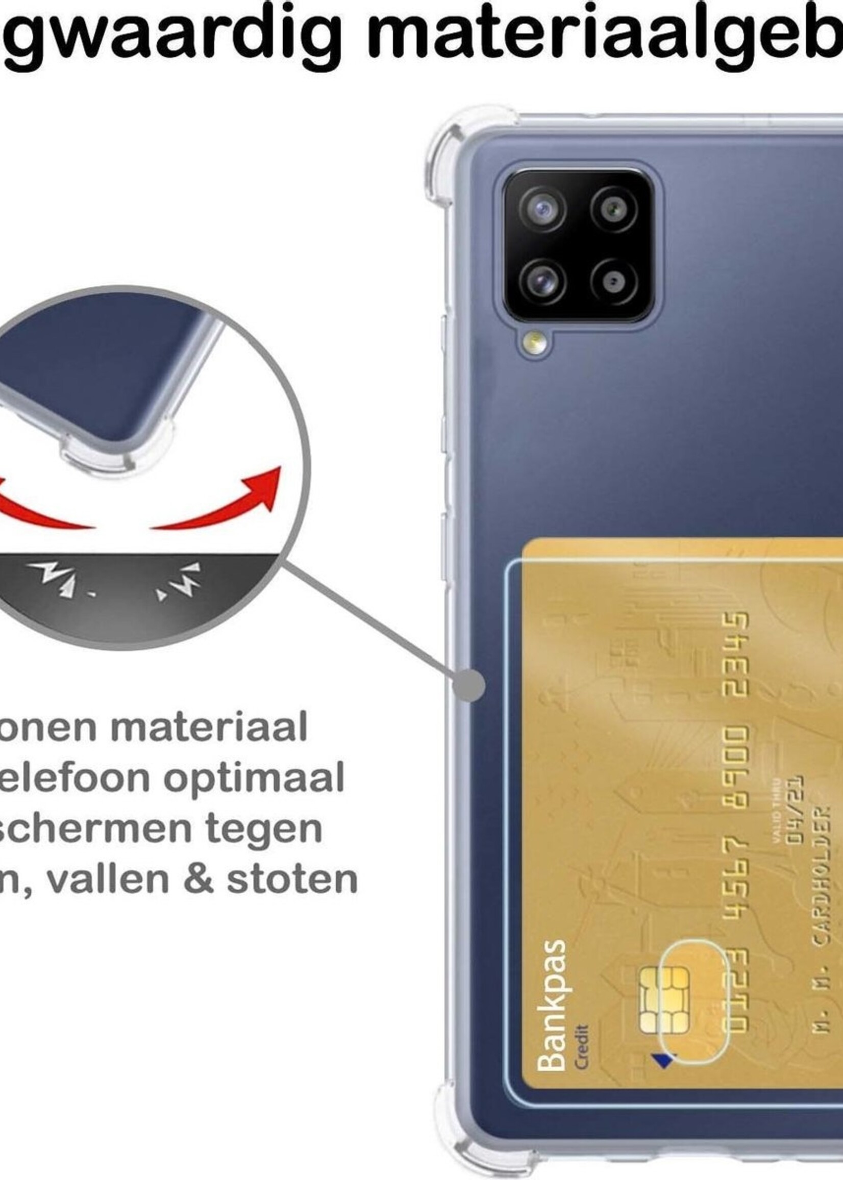 BTH Hoesje Geschikt voor Samsung A42 Hoesje Met Pasjeshouder Siliconen Case Met Kaarthouder - Hoes Geschikt voor Samsung Galaxy A42 Hoesje Shock Proof Case - Transparant