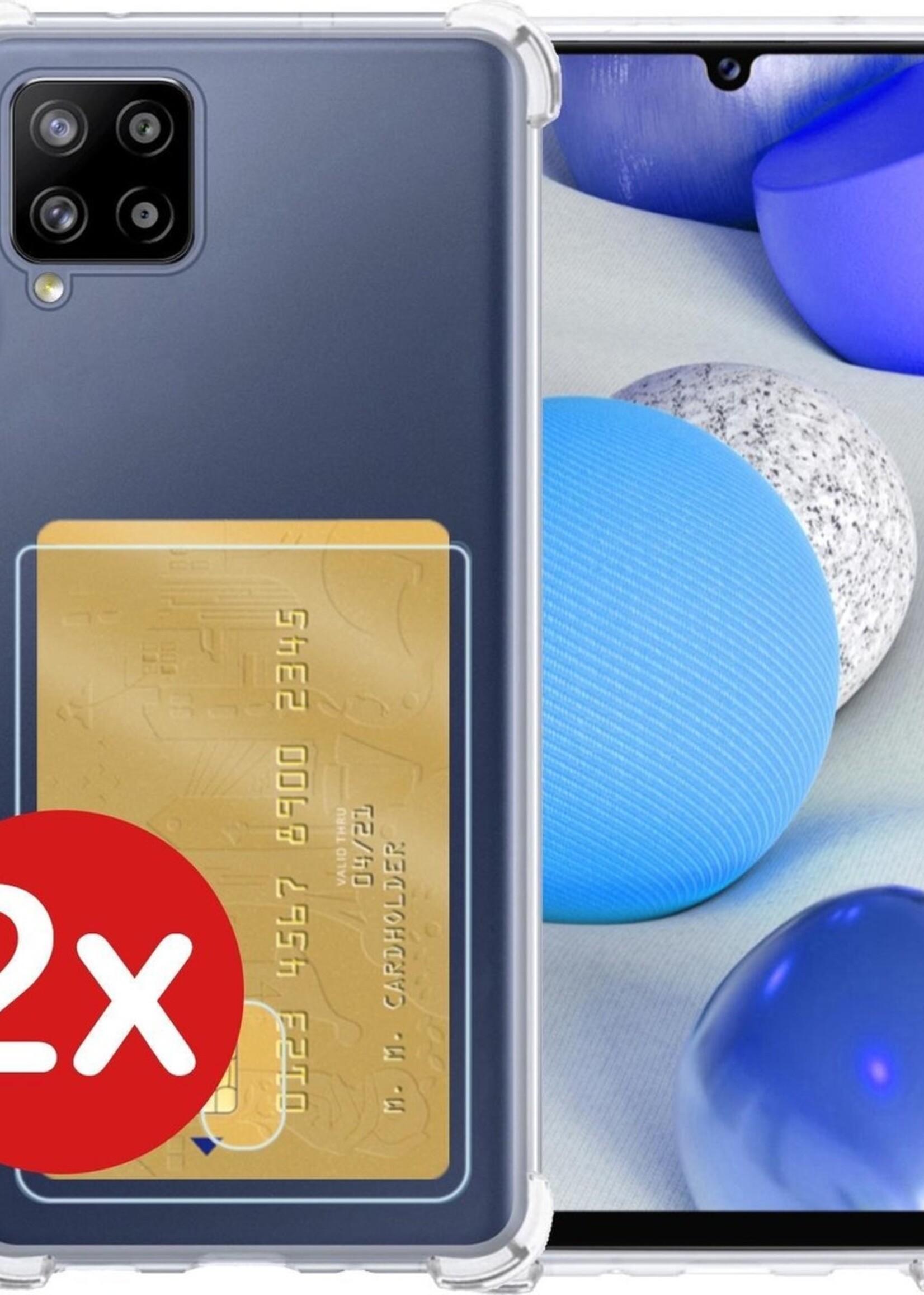 BTH Hoesje Geschikt voor Samsung A42 Hoesje Met Pasjeshouder Siliconen Case Met Kaarthouder - Hoes Geschikt voor Samsung Galaxy A42 Hoesje Shock Proof Case - Transparant - 2 PACK