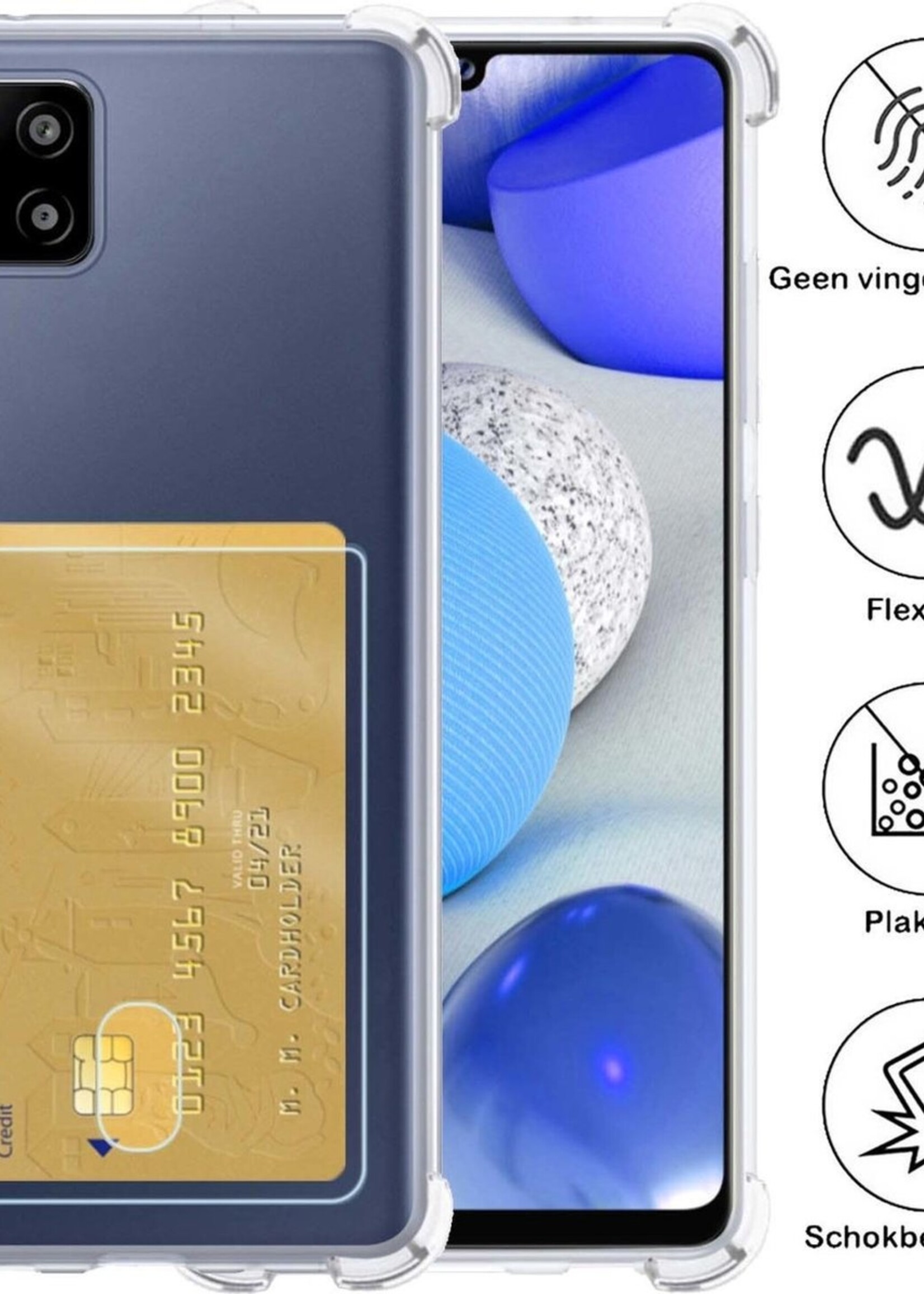 BTH Hoesje Geschikt voor Samsung A42 Hoesje Met Pasjeshouder Siliconen Case Met Kaarthouder - Hoes Geschikt voor Samsung Galaxy A42 Hoesje Shock Proof Case - Transparant - 2 PACK