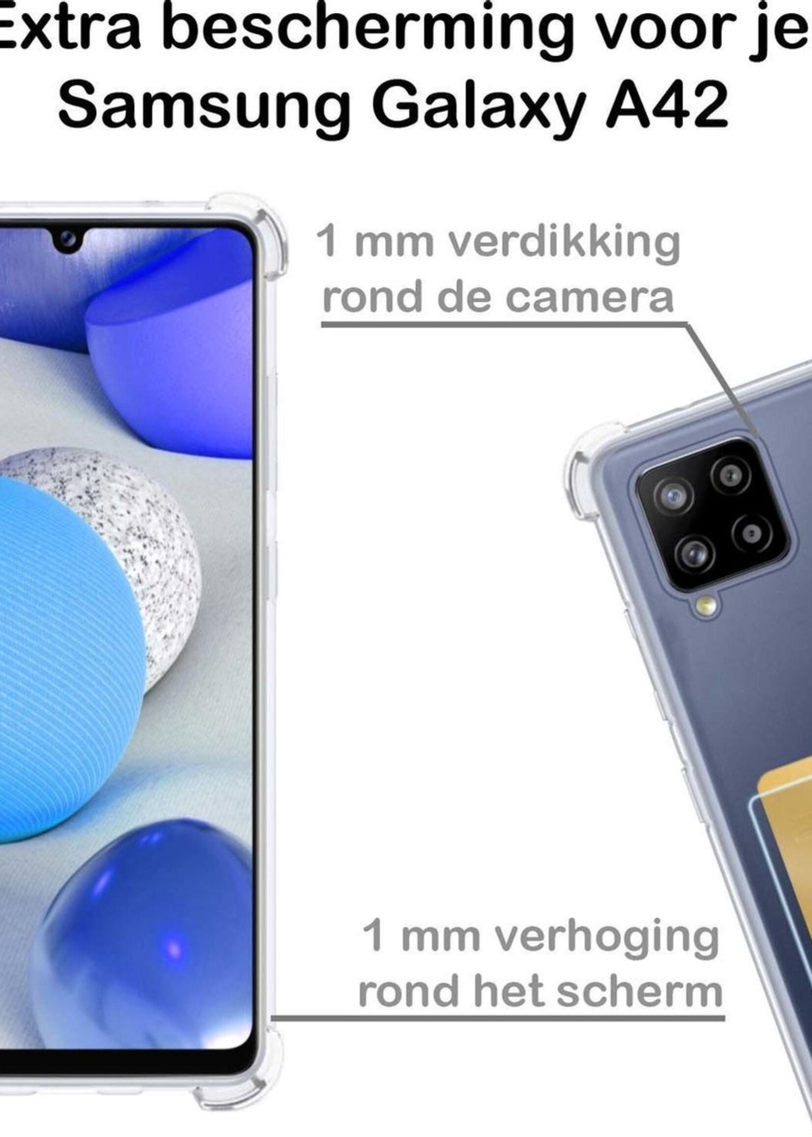 BTH Hoesje Geschikt voor Samsung A42 Hoesje Met Pasjeshouder Siliconen Case Met Kaarthouder - Hoes Geschikt voor Samsung Galaxy A42 Hoesje Shock Proof Case - Transparant - 2 PACK