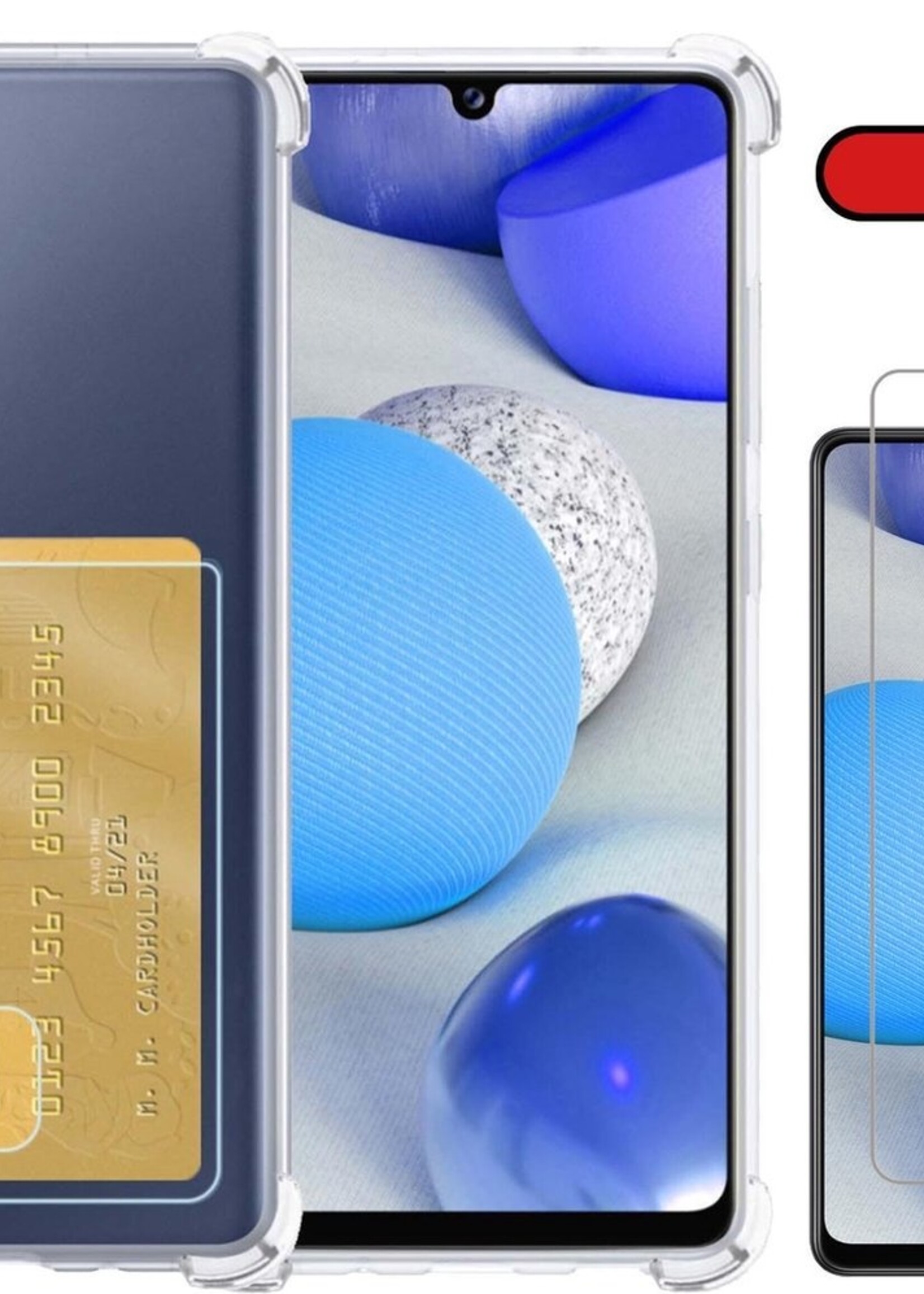BTH Hoesje Geschikt voor Samsung A42 Hoesje Met Pasjeshouder Siliconen Case Met Kaarthouder Met Screenprotector - Hoes Geschikt voor Samsung Galaxy A42 Hoesje Shock Proof Case - Transparant