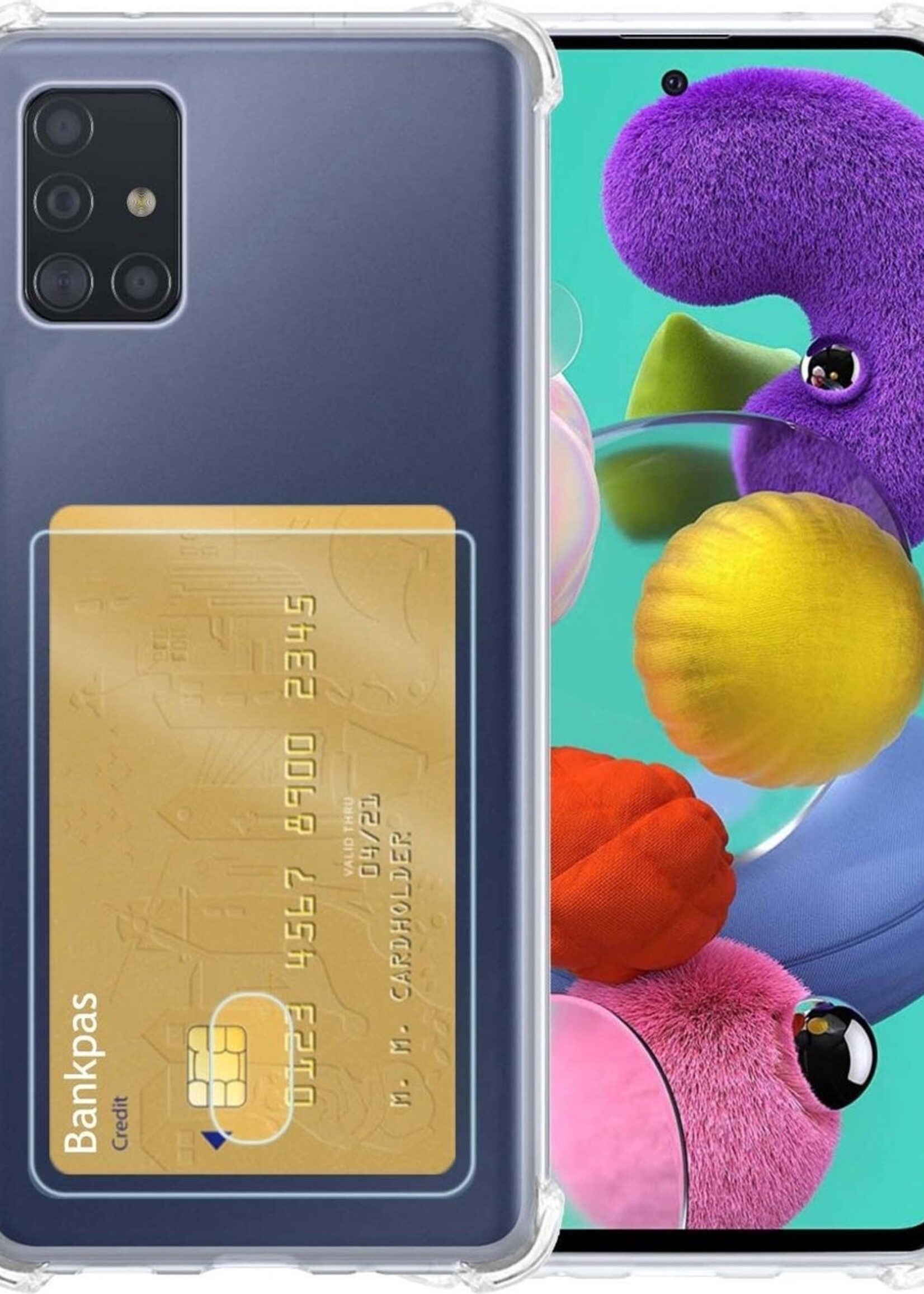 BTH Hoesje Geschikt voor Samsung A51 Hoesje Met Pasjeshouder Siliconen Case Met Kaarthouder - Hoes Geschikt voor Samsung Galaxy A51 Hoesje Shock Proof Case - Transparant