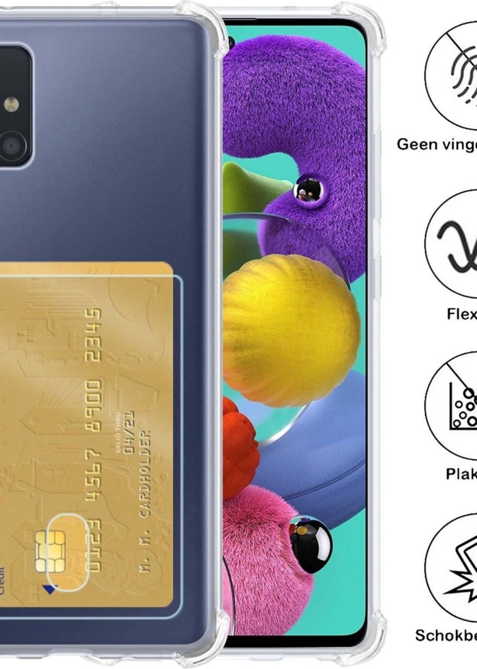 BTH Hoesje Geschikt voor Samsung A51 Hoesje Met Pasjeshouder Siliconen Case Met Kaarthouder - Hoes Geschikt voor Samsung Galaxy A51 Hoesje Shock Proof Case - Transparant