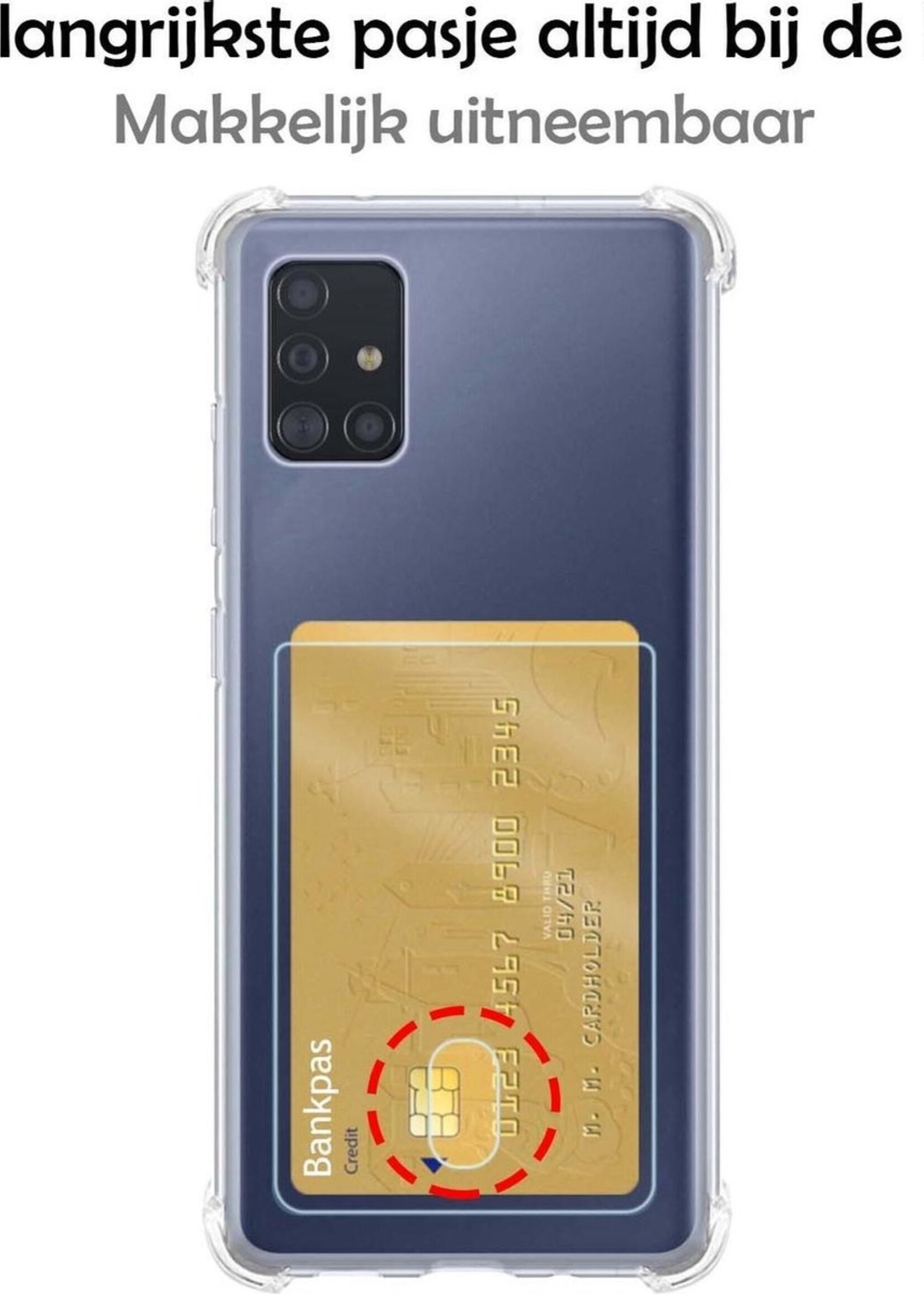 BTH Hoesje Geschikt voor Samsung A51 Hoesje Met Pasjeshouder Siliconen Case Met Kaarthouder - Hoes Geschikt voor Samsung Galaxy A51 Hoesje Shock Proof Case - Transparant
