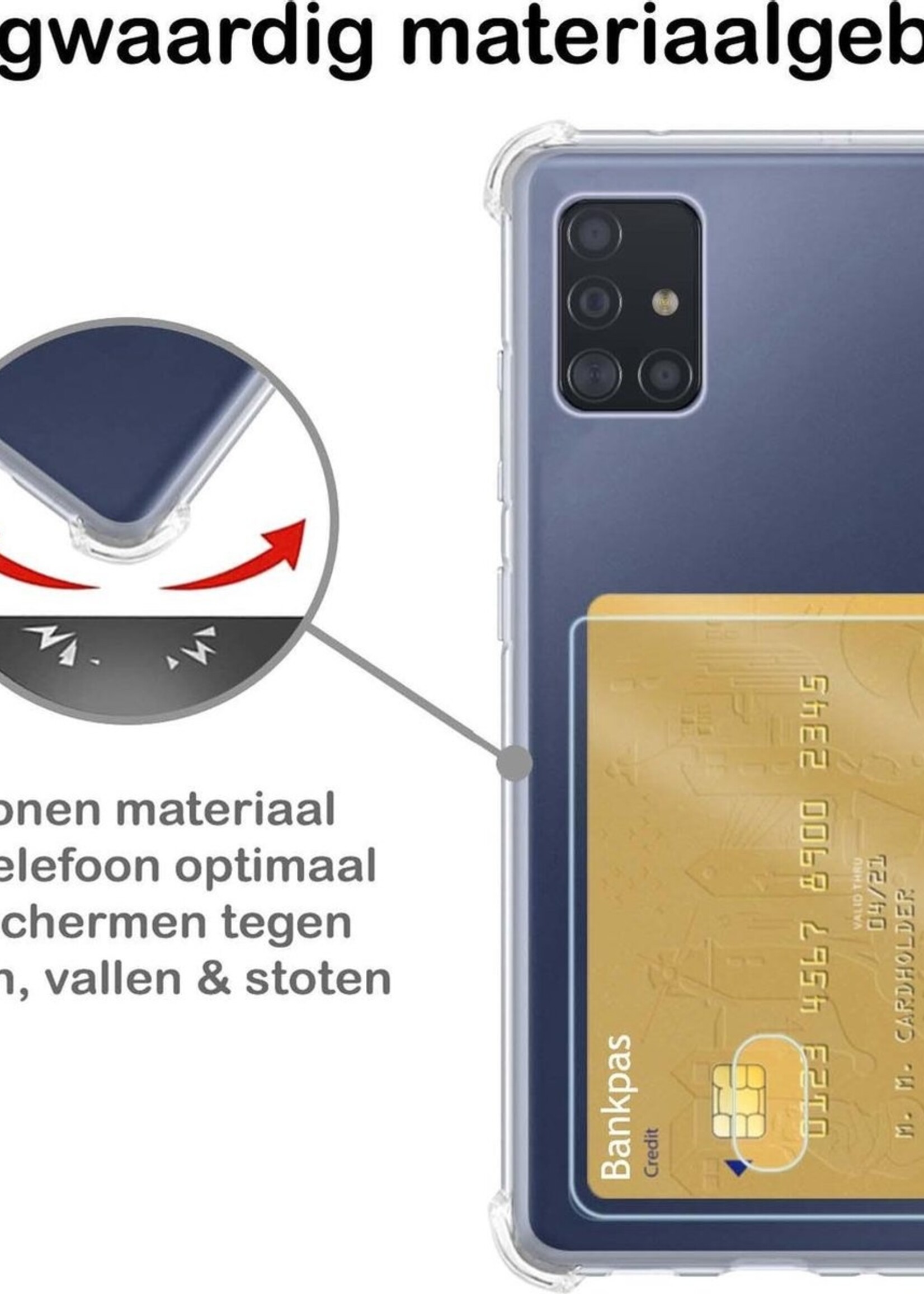 BTH Hoesje Geschikt voor Samsung A51 Hoesje Met Pasjeshouder Siliconen Case Met Kaarthouder - Hoes Geschikt voor Samsung Galaxy A51 Hoesje Shock Proof Case - Transparant