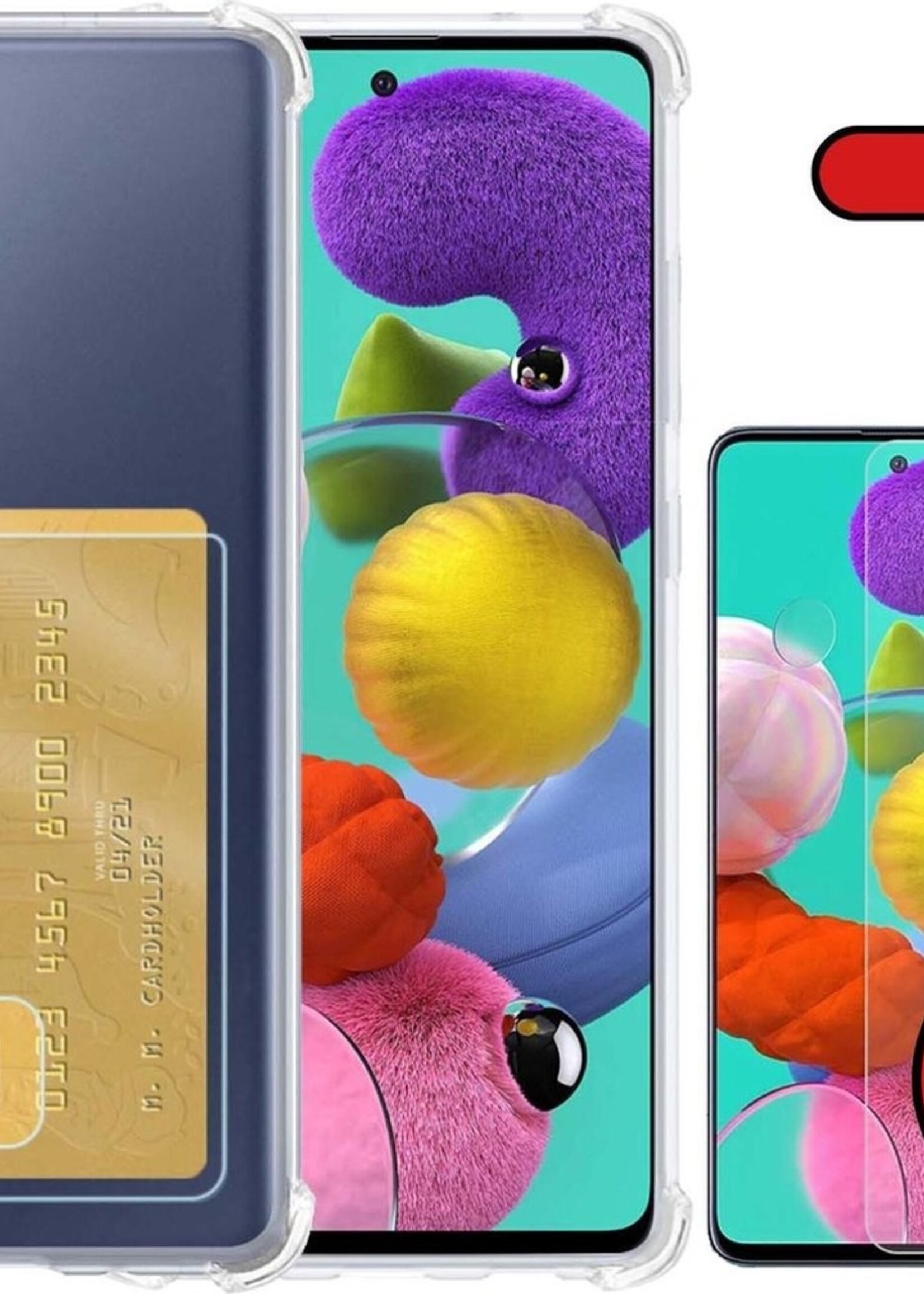 BTH Hoesje Geschikt voor Samsung A51 Hoesje Met Pasjeshouder Siliconen Case Met Kaarthouder Met 2x Screenprotector - Hoes Geschikt voor Samsung Galaxy A51 Hoesje Shock Proof Case - Transparant