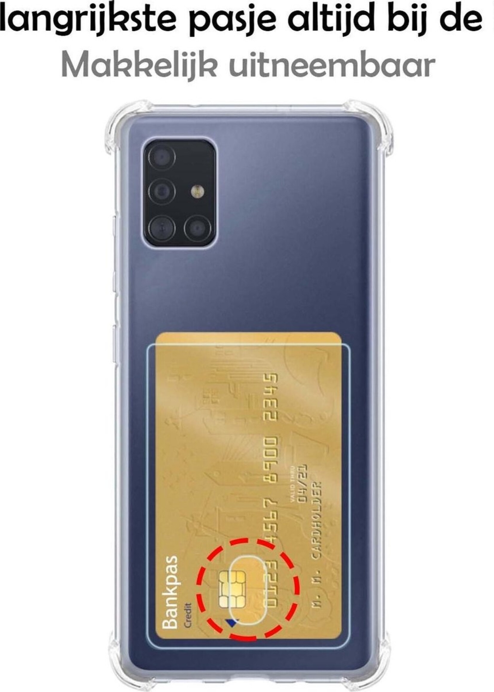 BTH Hoesje Geschikt voor Samsung A51 Hoesje Met Pasjeshouder Siliconen Case Met Kaarthouder Met 2x Screenprotector - Hoes Geschikt voor Samsung Galaxy A51 Hoesje Shock Proof Case - Transparant
