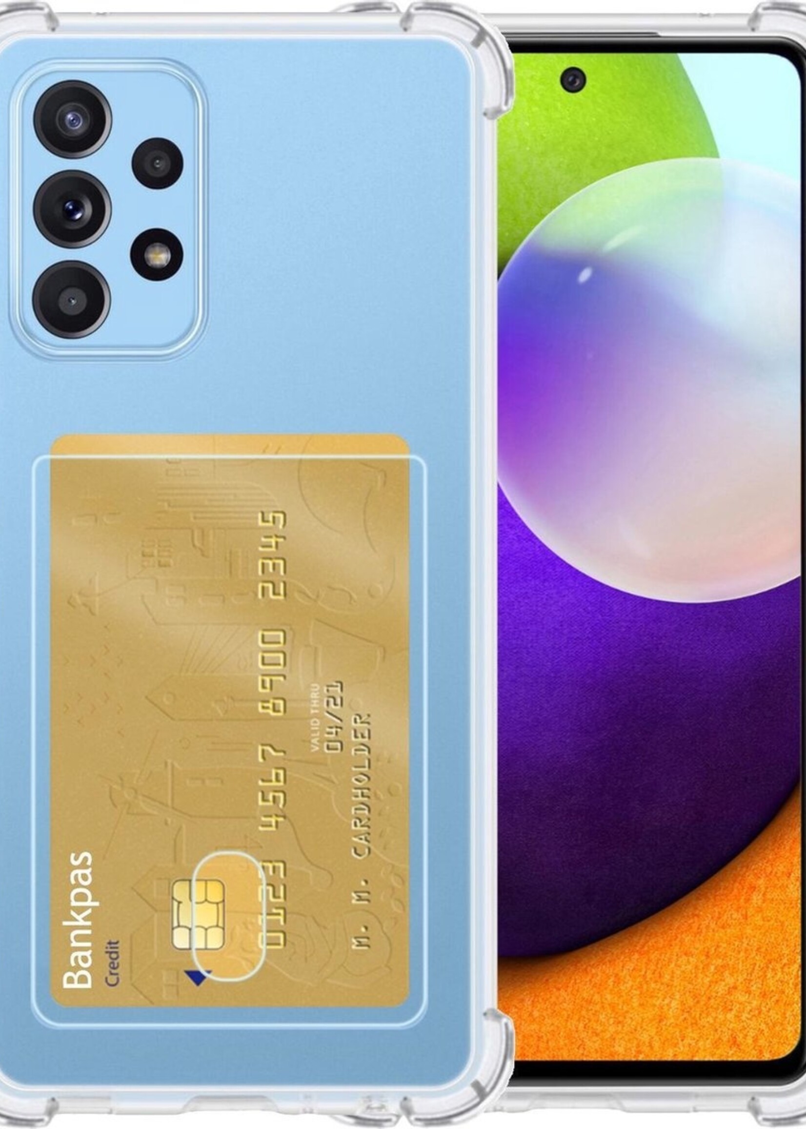 BTH Hoesje Geschikt voor Samsung A52 Hoesje Met Pasjeshouder Siliconen Case Met Kaarthouder - Hoes Geschikt voor Samsung Galaxy A52 Hoesje Shock Proof Case - Transparant