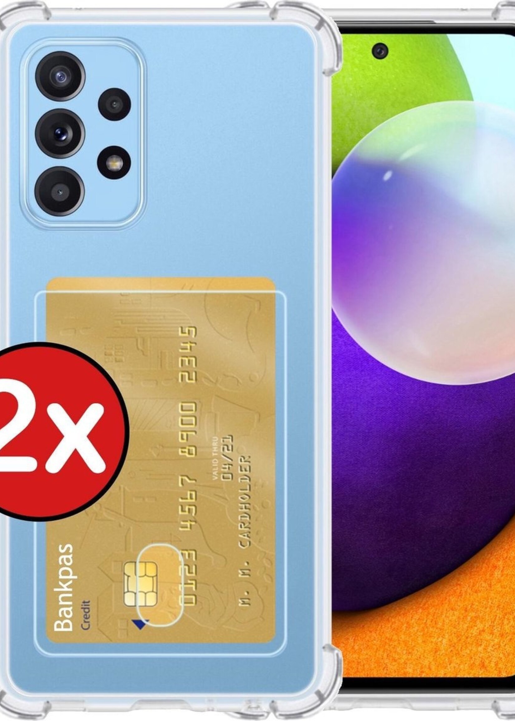 BTH Hoesje Geschikt voor Samsung A52 Hoesje Met Pasjeshouder Siliconen Case Met Kaarthouder - Hoes Geschikt voor Samsung Galaxy A52 Hoesje Shock Proof Case - Transparant - 2 PACK