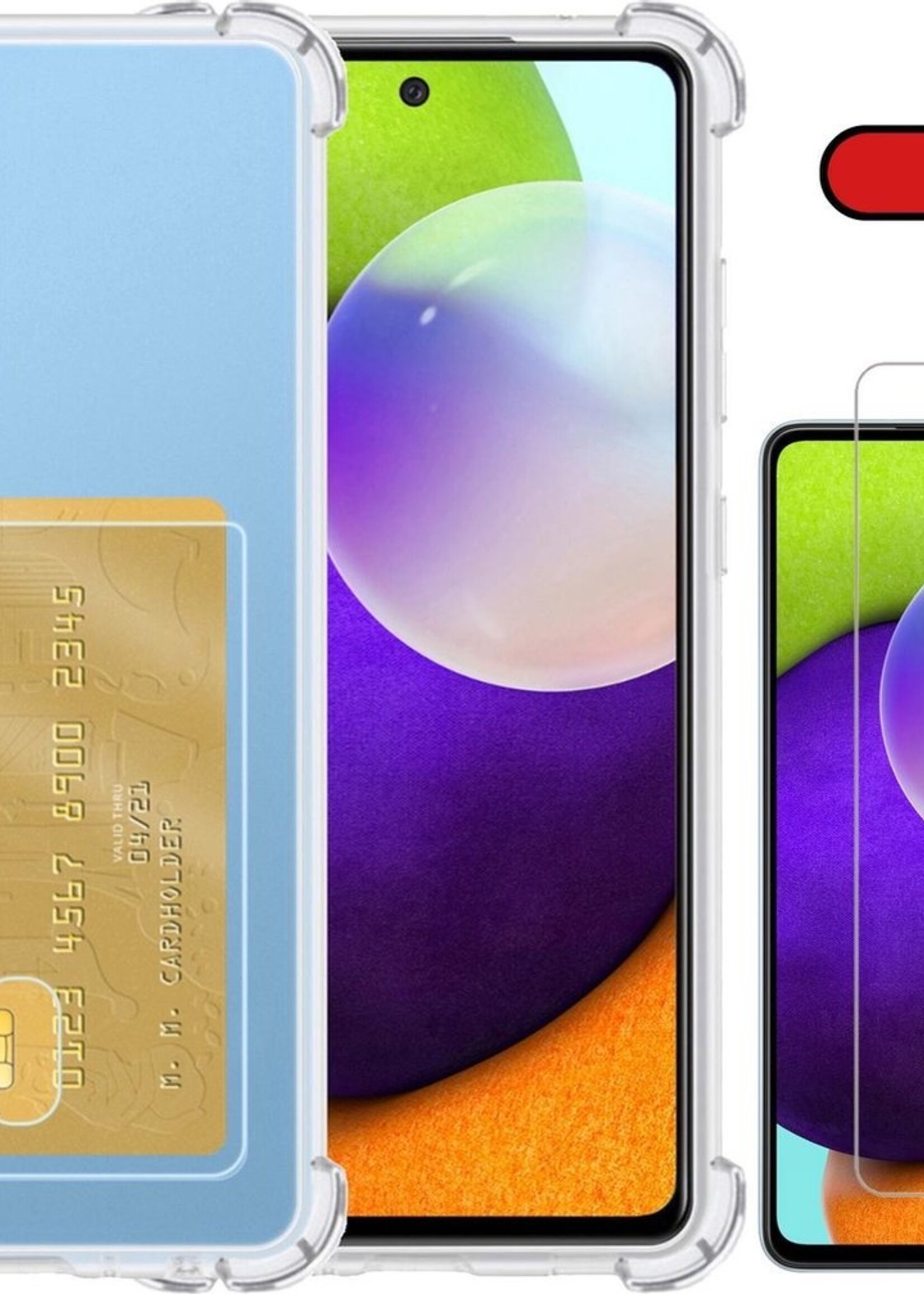 BTH Hoesje Geschikt voor Samsung A52 Hoesje Met Pasjeshouder Siliconen Case Met Kaarthouder Met Screenprotector - Hoes Geschikt voor Samsung Galaxy A52 Hoesje Shock Proof Case - Transparant