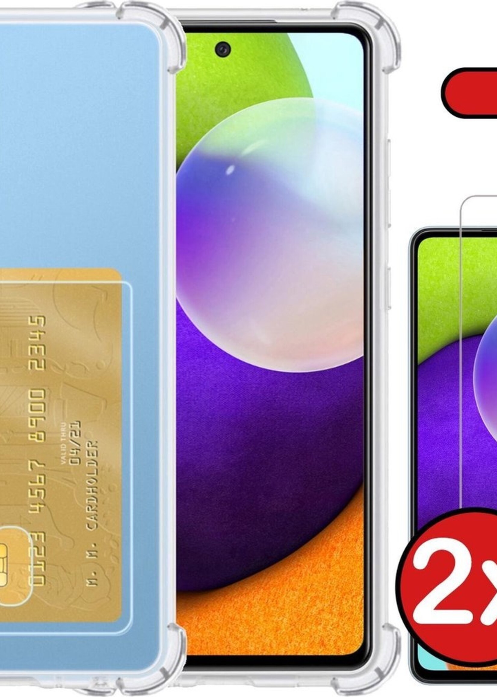 BTH Hoesje Geschikt voor Samsung A52 Hoesje Met Pasjeshouder Siliconen Case Met Kaarthouder Met 2x Screenprotector - Hoes Geschikt voor Samsung Galaxy A52 Hoesje Shock Proof Case - Transparant