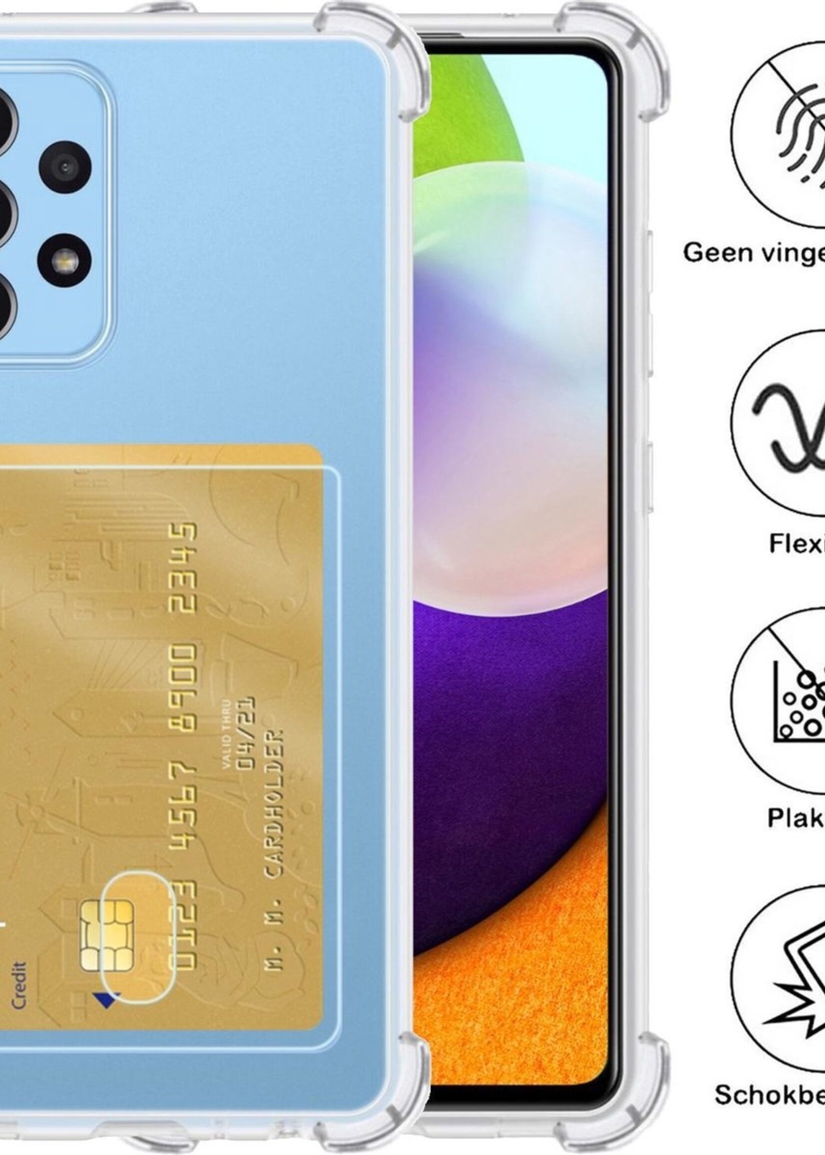 BTH Hoesje Geschikt voor Samsung A52 Hoesje Met Pasjeshouder Siliconen Case Met Kaarthouder Met 2x Screenprotector - Hoes Geschikt voor Samsung Galaxy A52 Hoesje Shock Proof Case - Transparant