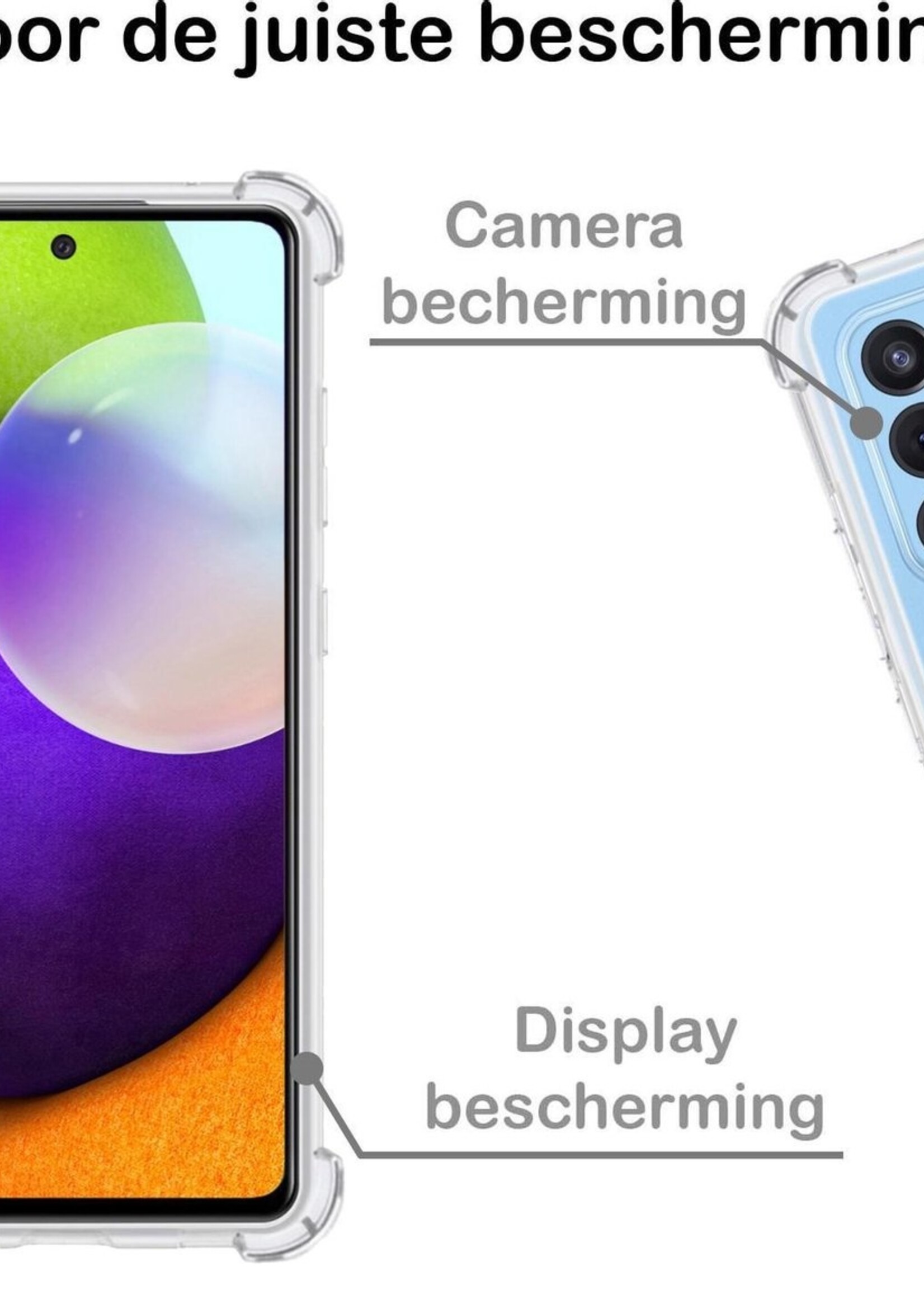 BTH Hoesje Geschikt voor Samsung A52 Hoesje Met Pasjeshouder Siliconen Case Met Kaarthouder Met 2x Screenprotector - Hoes Geschikt voor Samsung Galaxy A52 Hoesje Shock Proof Case - Transparant