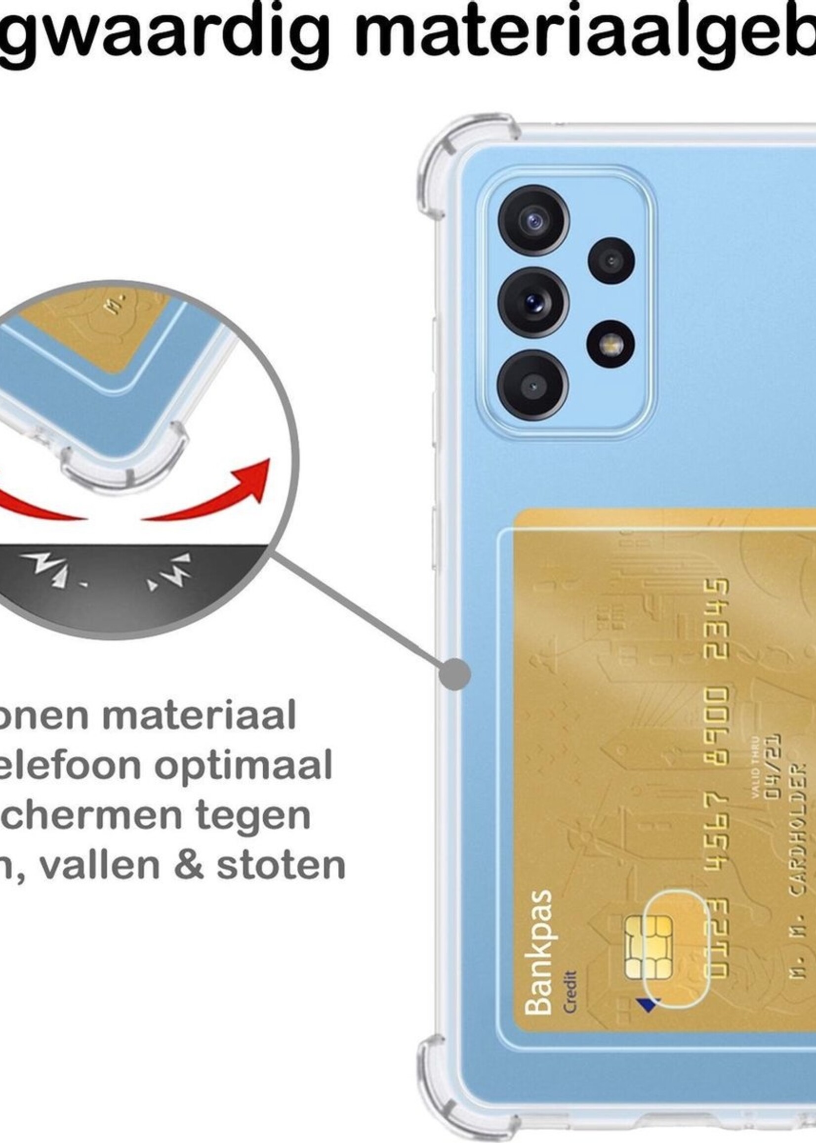 BTH Hoesje Geschikt voor Samsung A52 Hoesje Met Pasjeshouder Siliconen Case Met Kaarthouder Met 2x Screenprotector - Hoes Geschikt voor Samsung Galaxy A52 Hoesje Shock Proof Case - Transparant
