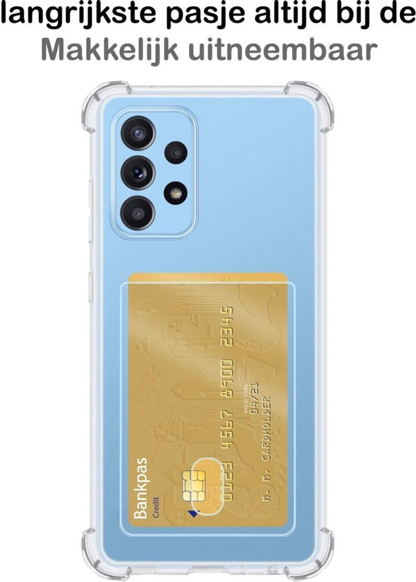 BTH Hoesje Geschikt voor Samsung A52 Hoesje Met Pasjeshouder Siliconen Case Met Kaarthouder Met 2x Screenprotector - Hoes Geschikt voor Samsung Galaxy A52 Hoesje Shock Proof Case - Transparant