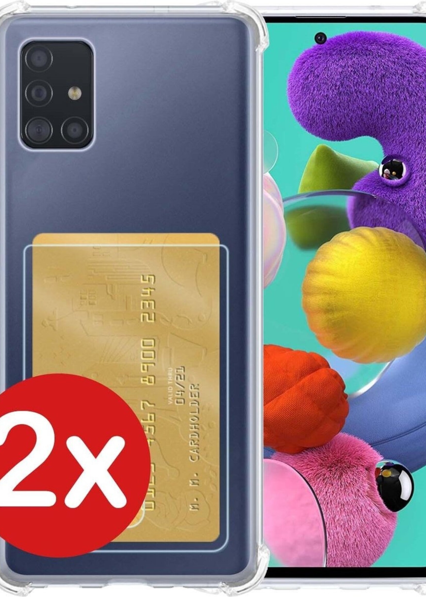 BTH Hoesje Geschikt voor Samsung A71 Hoesje Met Pasjeshouder Siliconen Case Met Kaarthouder - Hoes Geschikt voor Samsung Galaxy A71 Hoesje Shock Proof Case - Transparant - 2 PACK