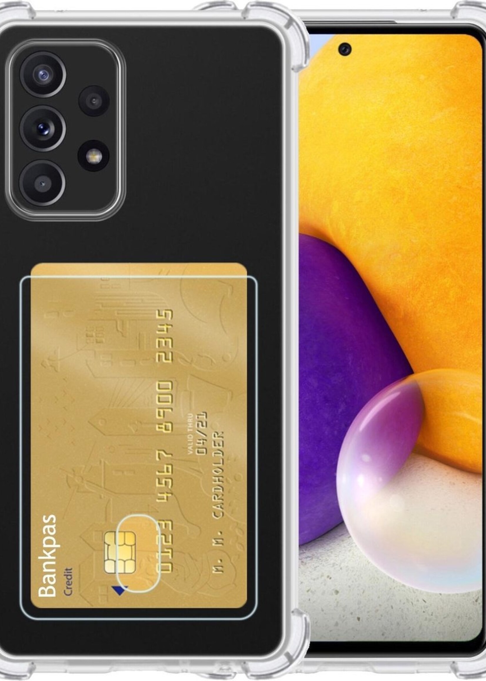 BTH Hoesje Geschikt voor Samsung A72 Hoesje Met Pasjeshouder Siliconen Case Met Kaarthouder - Hoes Geschikt voor Samsung Galaxy A72 Hoesje Shock Proof Case - Transparant