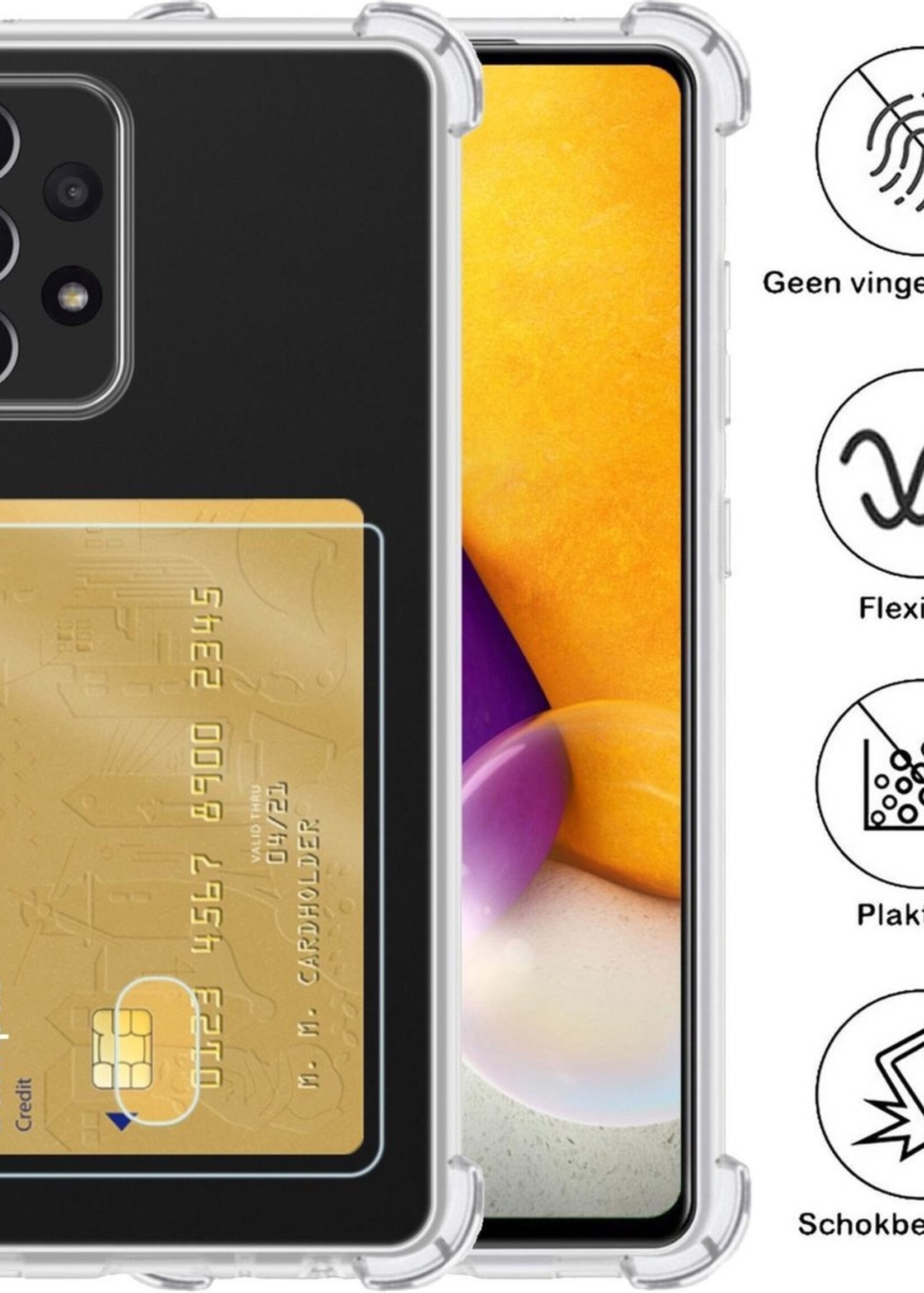 BTH Hoesje Geschikt voor Samsung A72 Hoesje Met Pasjeshouder Siliconen Case Met Kaarthouder - Hoes Geschikt voor Samsung Galaxy A72 Hoesje Shock Proof Case - Transparant