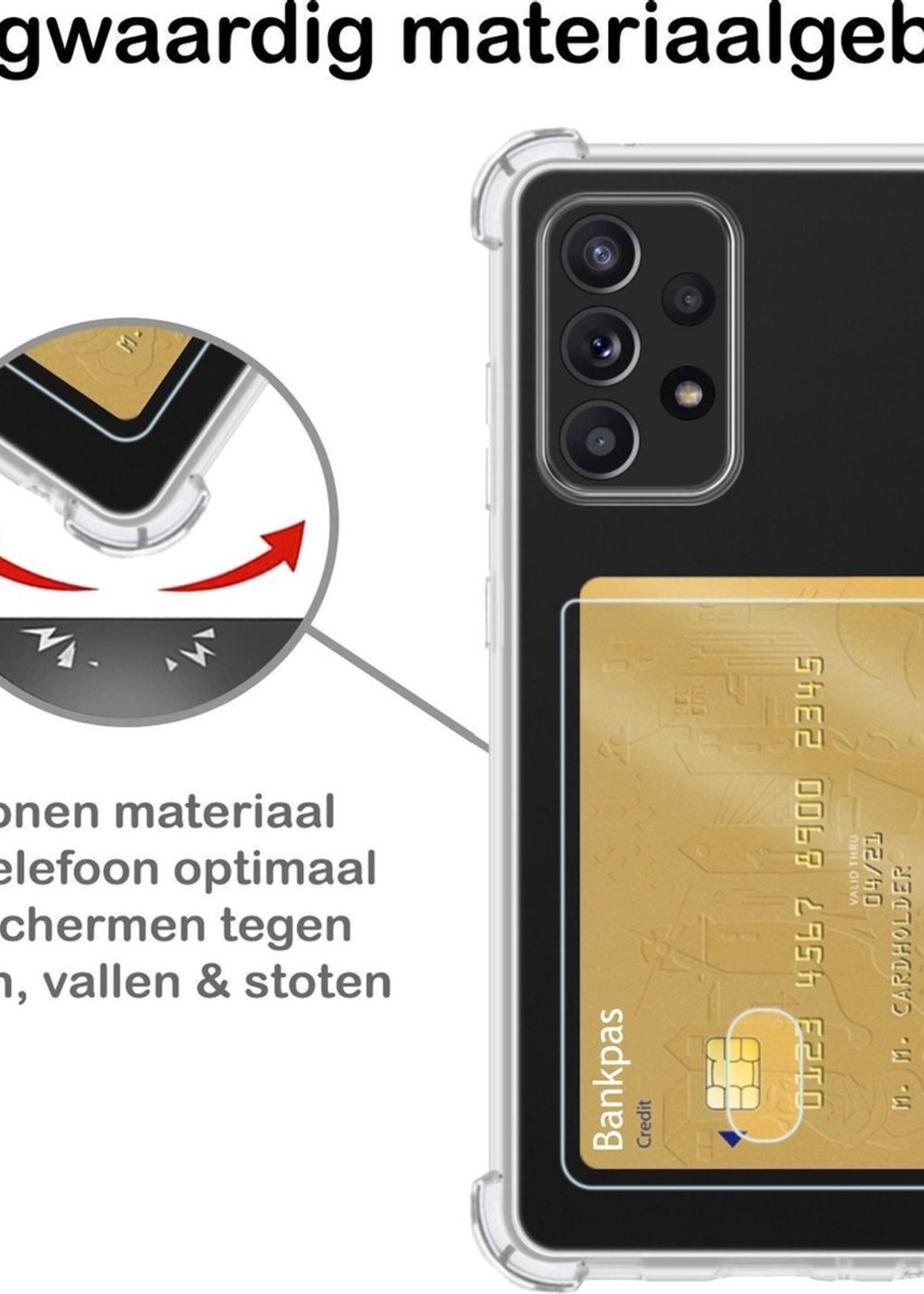 BTH Hoesje Geschikt voor Samsung A72 Hoesje Met Pasjeshouder Siliconen Case Met Kaarthouder - Hoes Geschikt voor Samsung Galaxy A72 Hoesje Shock Proof Case - Transparant