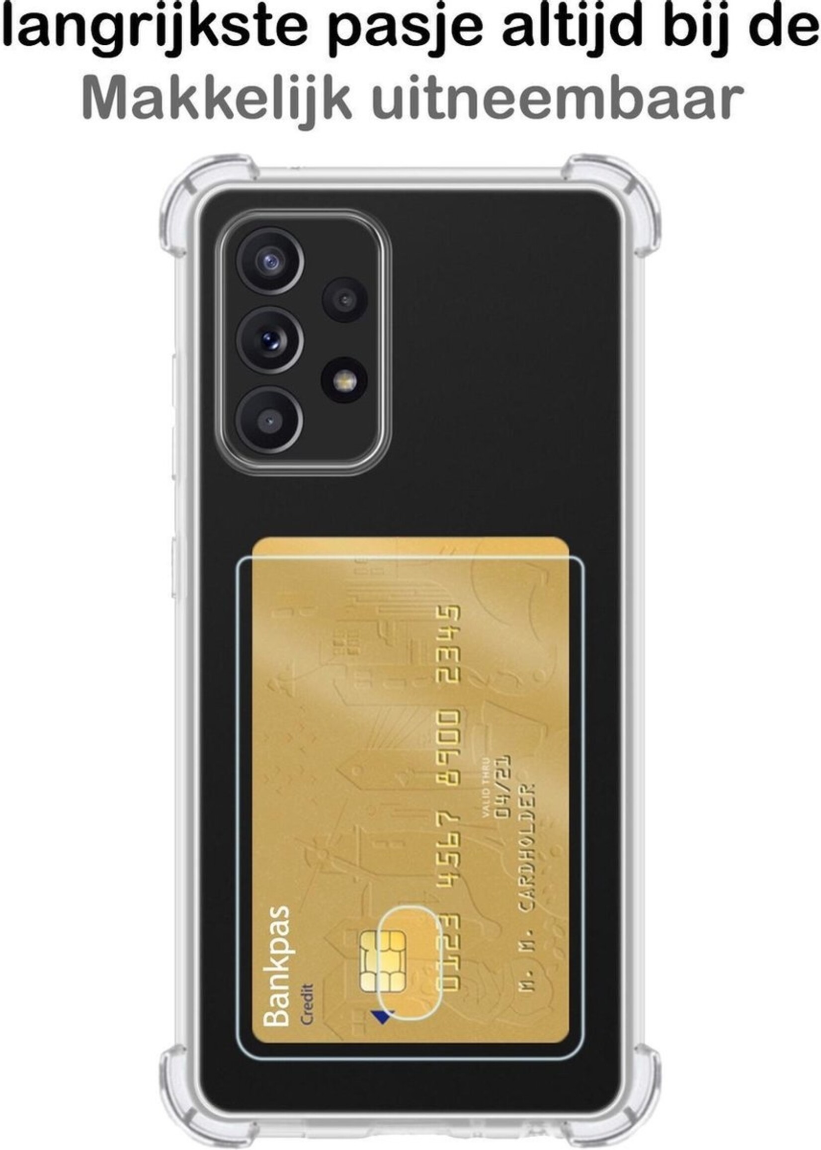 BTH Hoesje Geschikt voor Samsung A72 Hoesje Met Pasjeshouder Siliconen Case Met Kaarthouder - Hoes Geschikt voor Samsung Galaxy A72 Hoesje Shock Proof Case - Transparant