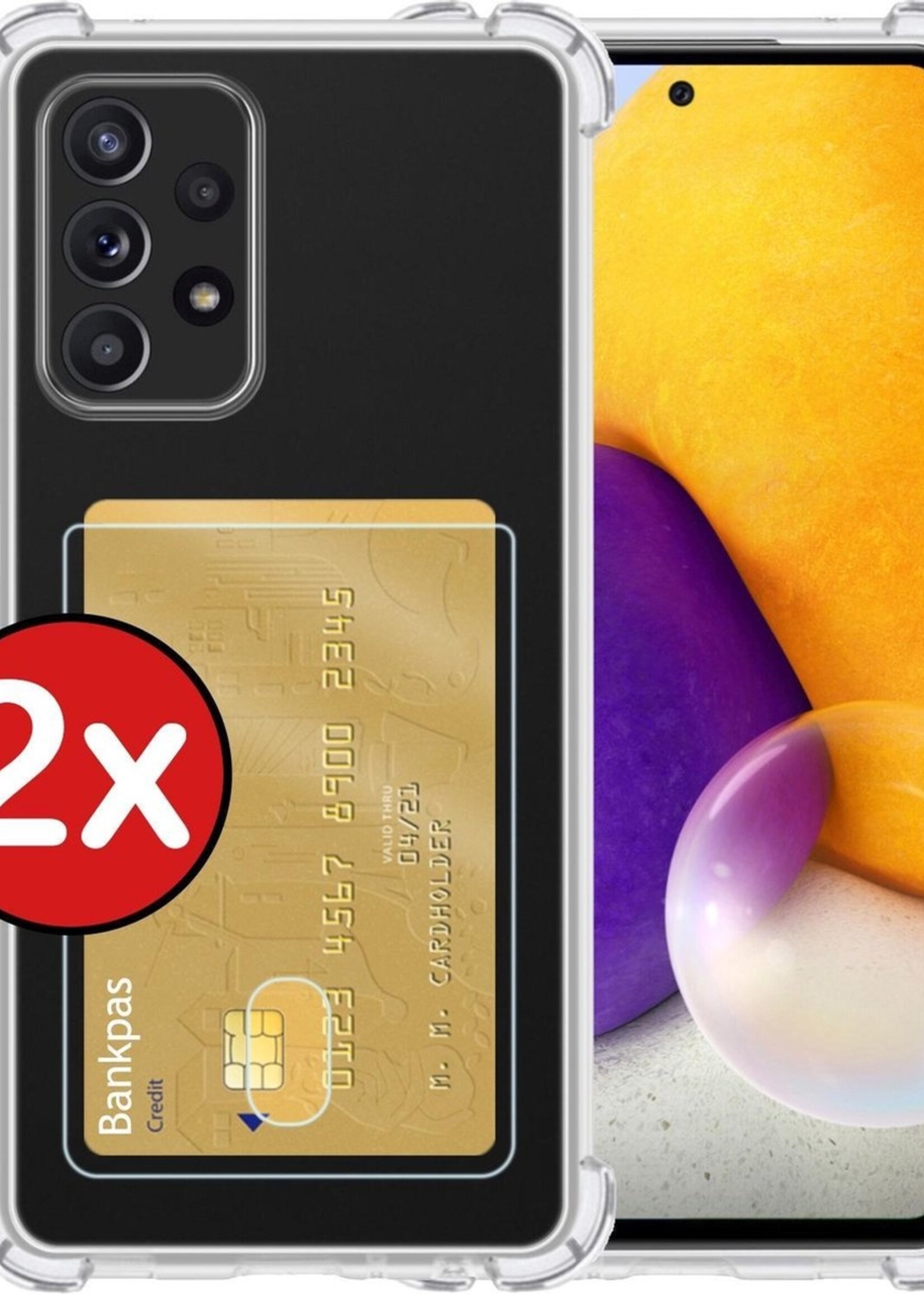 BTH Hoesje Geschikt voor Samsung A72 Hoesje Met Pasjeshouder Siliconen Case Met Kaarthouder - Hoes Geschikt voor Samsung Galaxy A72 Hoesje Shock Proof Case - Transparant - 2 PACK