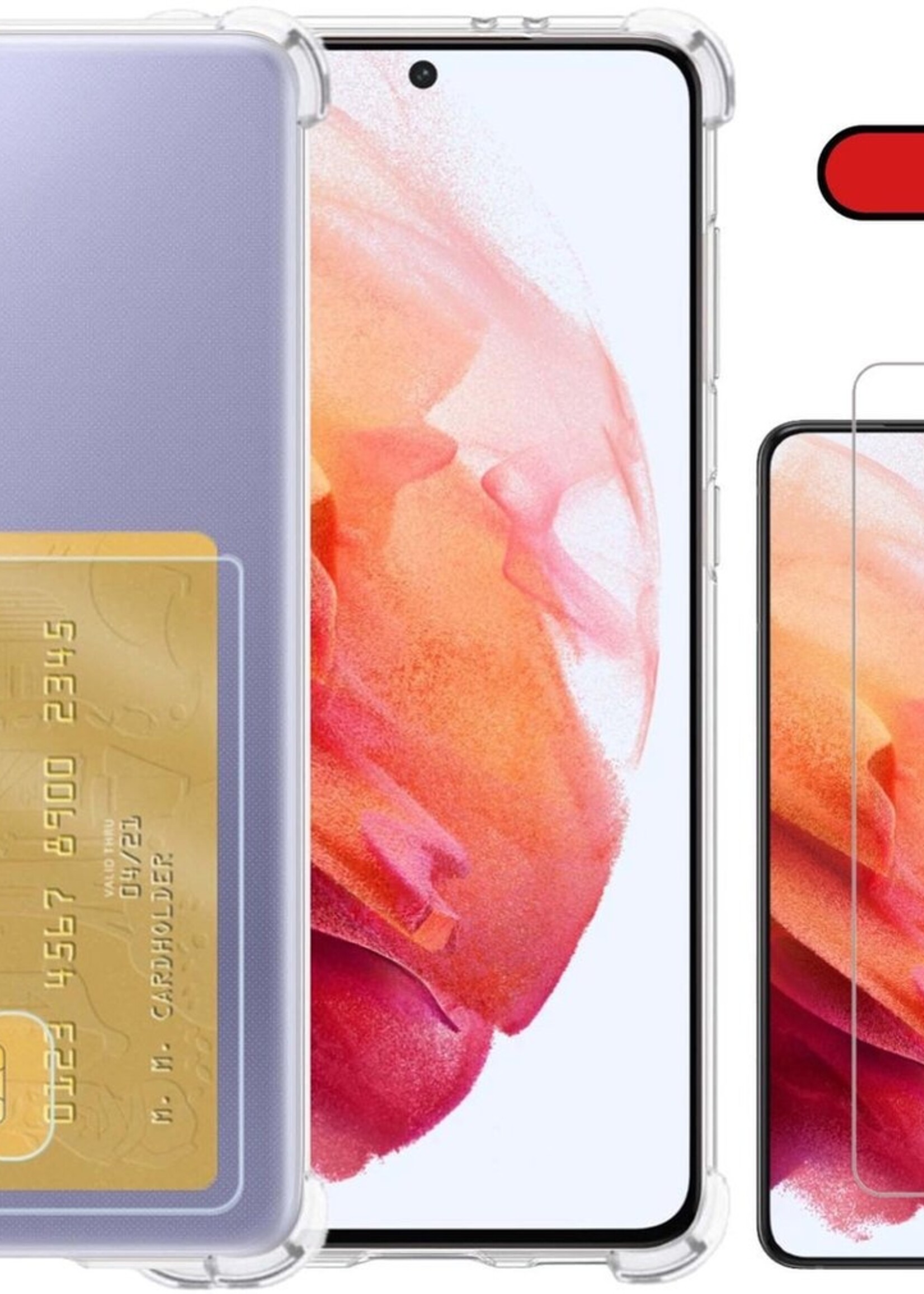 BTH Hoesje Geschikt voor Samsung S21 Plus Hoesje Met Pasjeshouder Siliconen Case Met Kaarthouder Met Screenprotector - Hoes Geschikt voor Samsung Galaxy S21 Plus Hoesje Shock Proof Case - Transparant