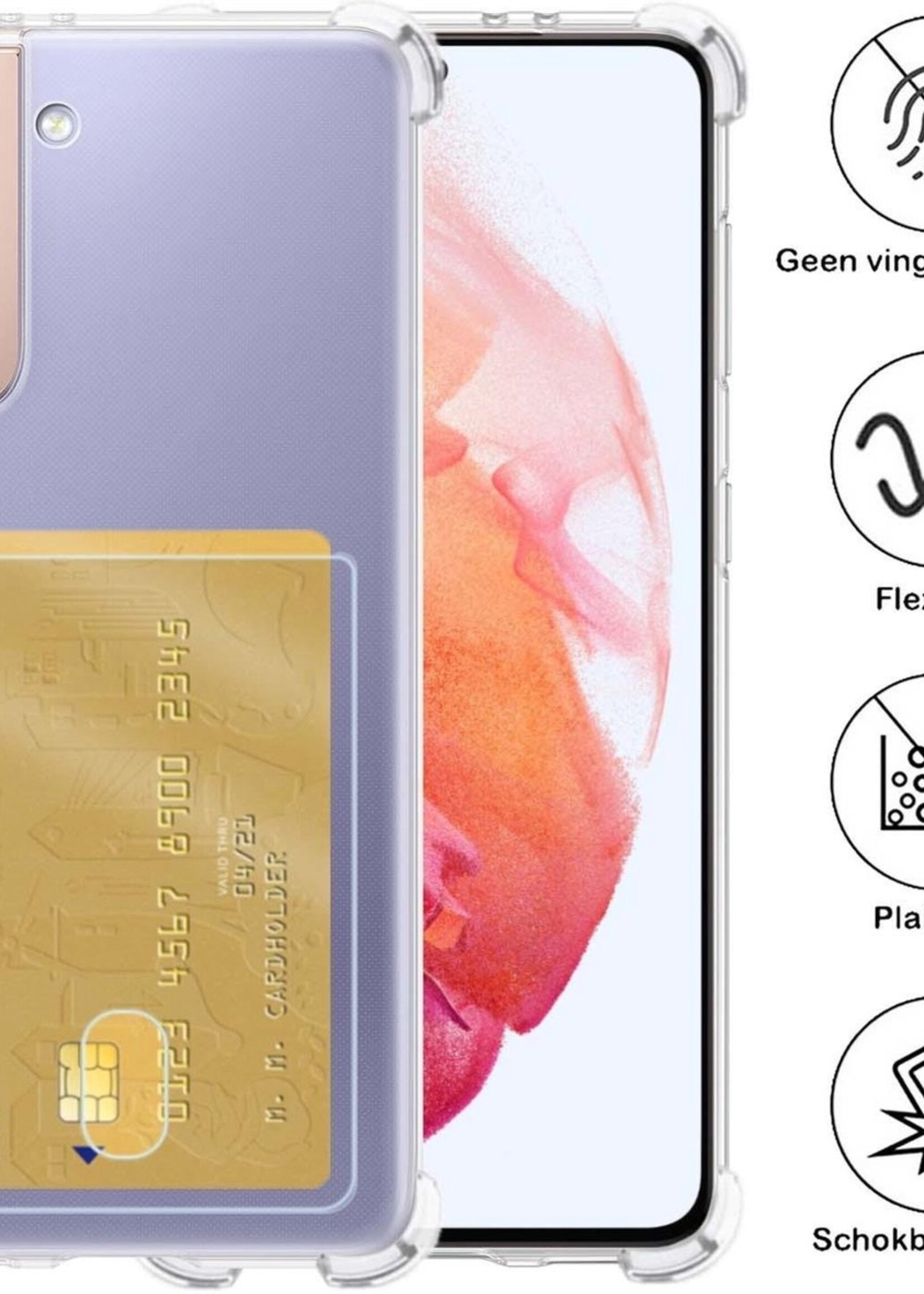 BTH Hoesje Geschikt voor Samsung S21 Plus Hoesje Met Pasjeshouder Siliconen Case Met Kaarthouder Met Screenprotector - Hoes Geschikt voor Samsung Galaxy S21 Plus Hoesje Shock Proof Case - Transparant
