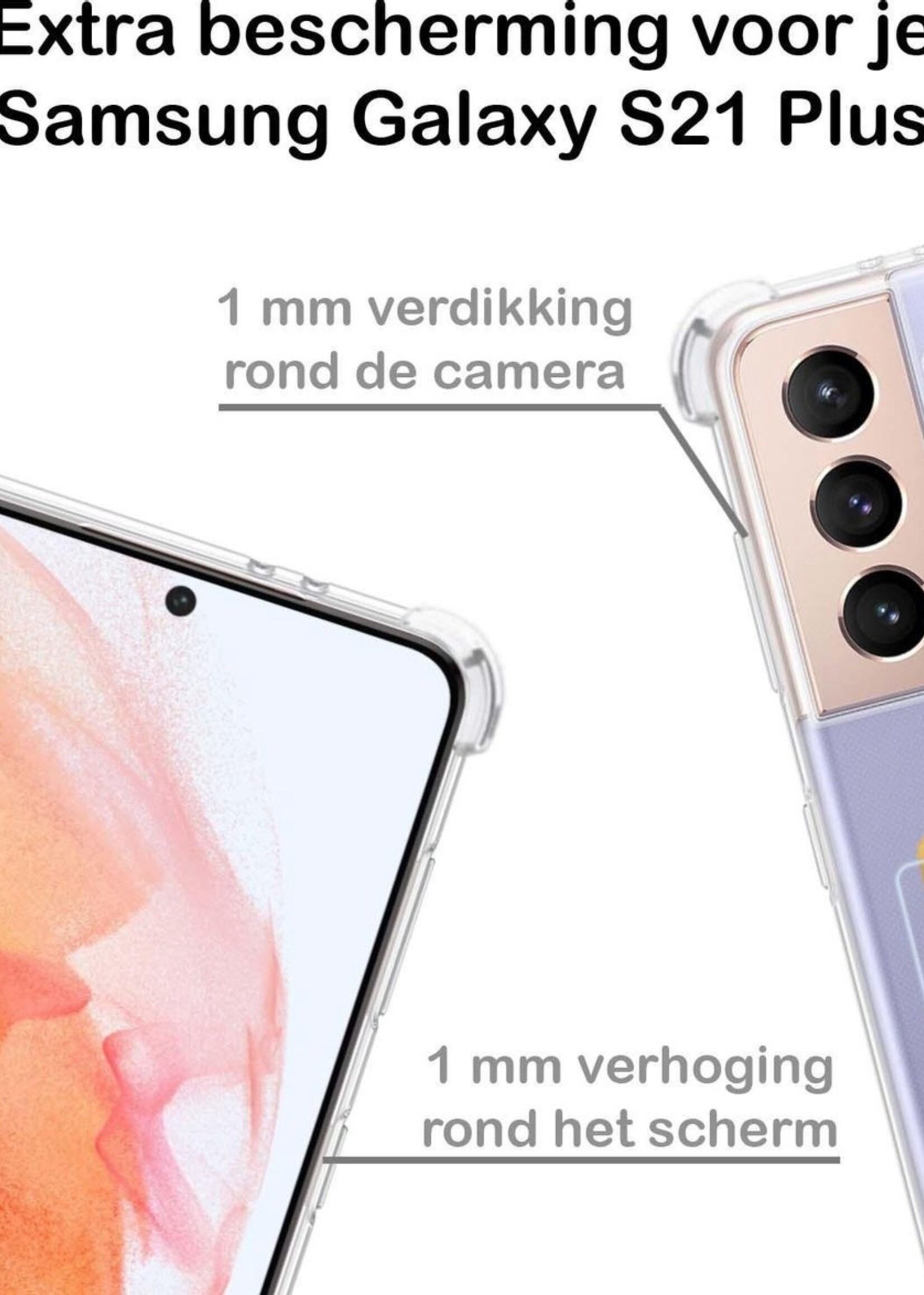 BTH Hoesje Geschikt voor Samsung S21 Plus Hoesje Met Pasjeshouder Siliconen Case Met Kaarthouder Met Screenprotector - Hoes Geschikt voor Samsung Galaxy S21 Plus Hoesje Shock Proof Case - Transparant